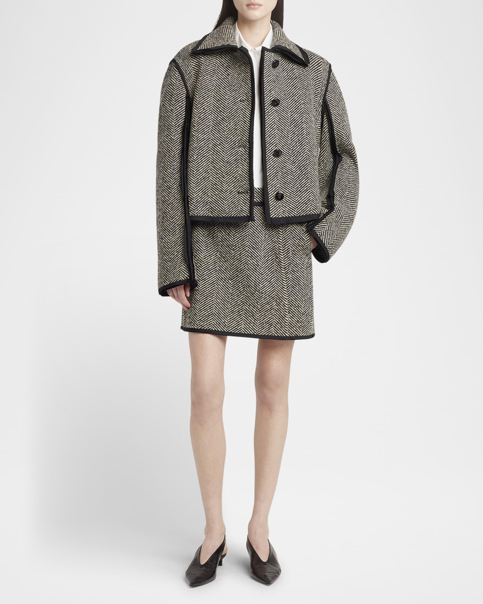 Raw-Edge Trim Herringbone Jacket Product Image