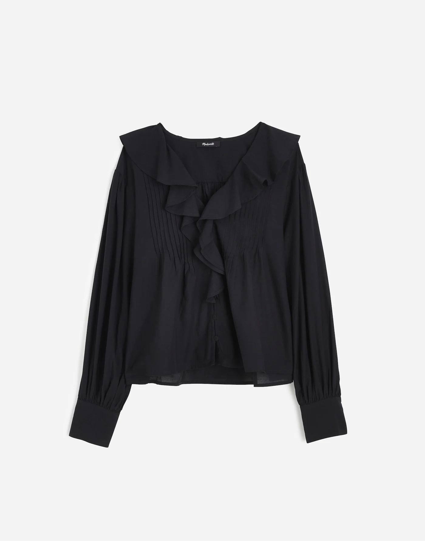 Ruffled Pintucked Long-Sleeve Top Product Image