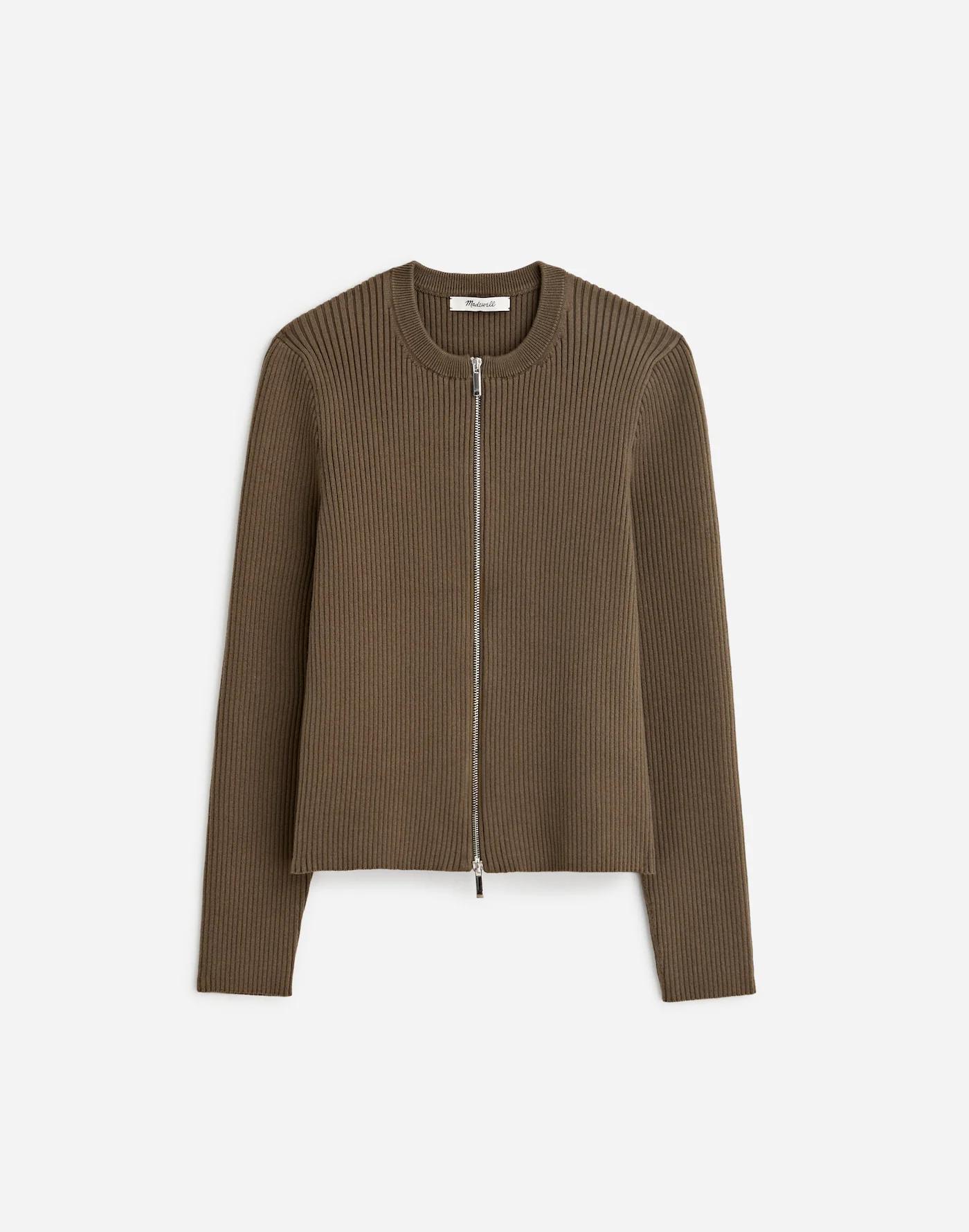 Zip-Front Ribbed Cardigan Product Image