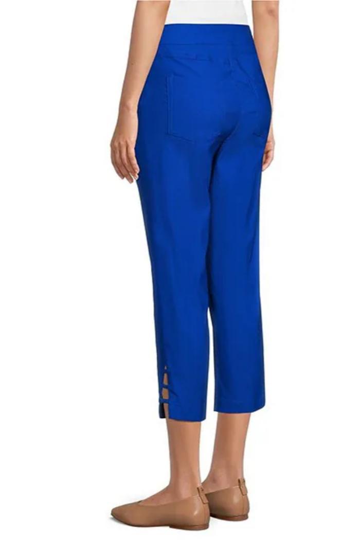 Solid Straight Ladder Hem Pull-On Twill Crop Pants Product Image