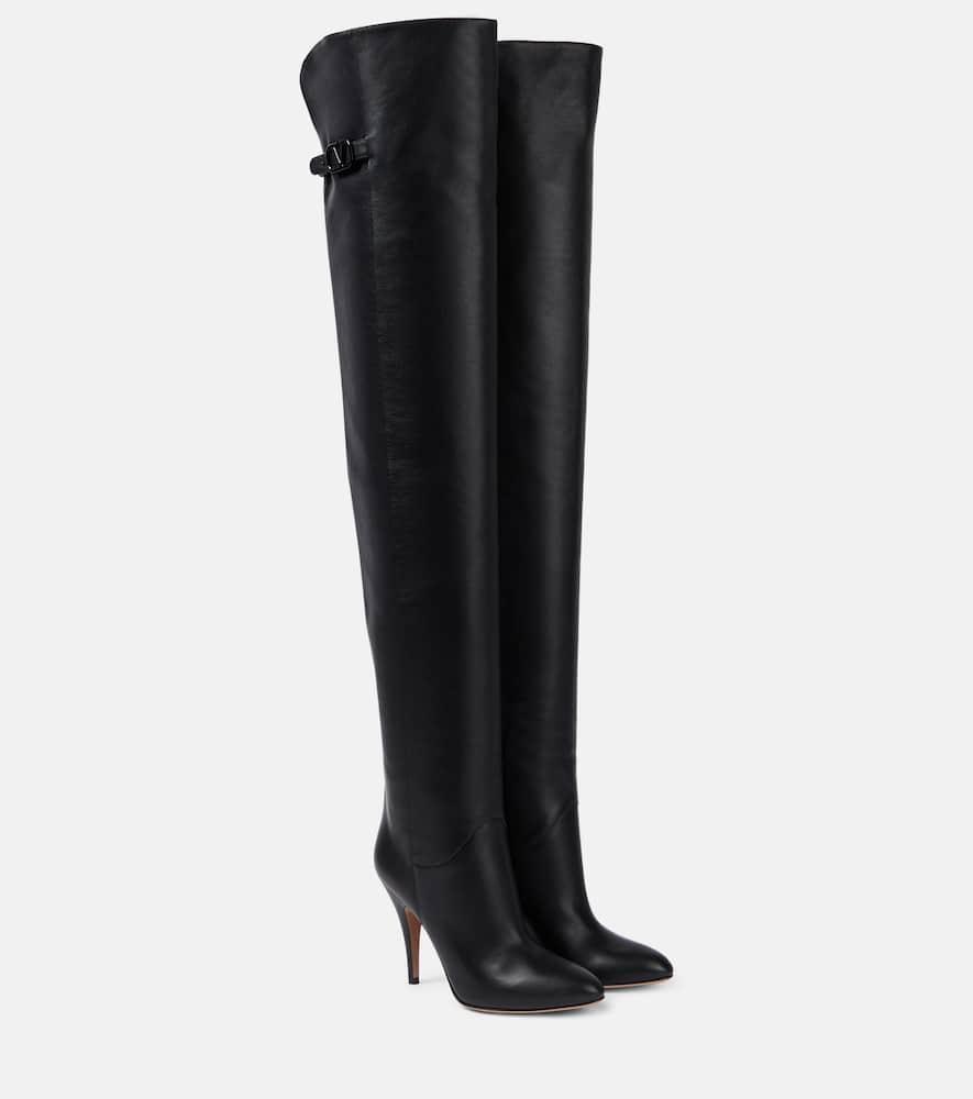 VALENTINO GARAVANI 105mm V Logo Signature Leather Boots In Black Product Image