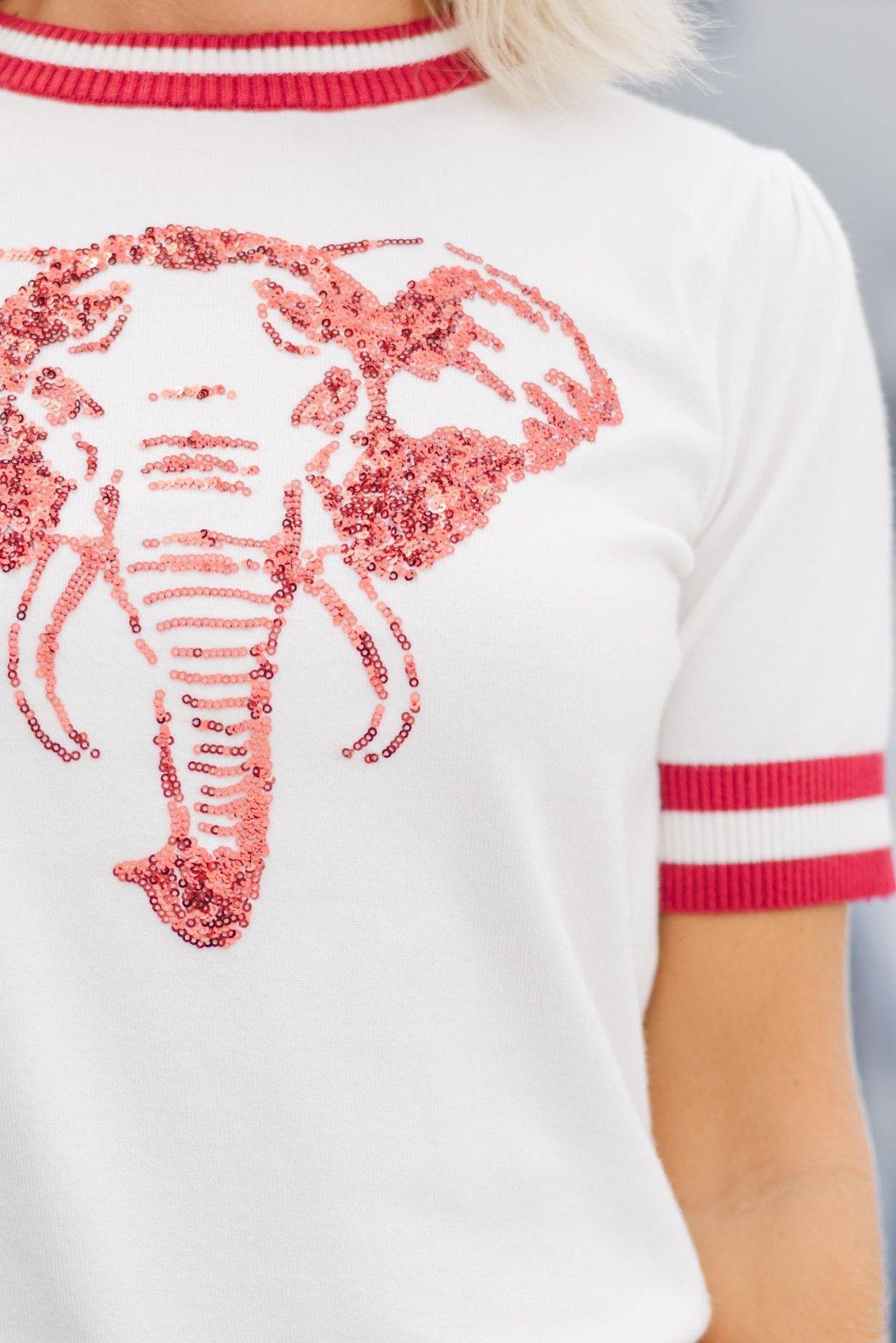 Stay In Character White/Crimson Elephant Sweater Female Product Image