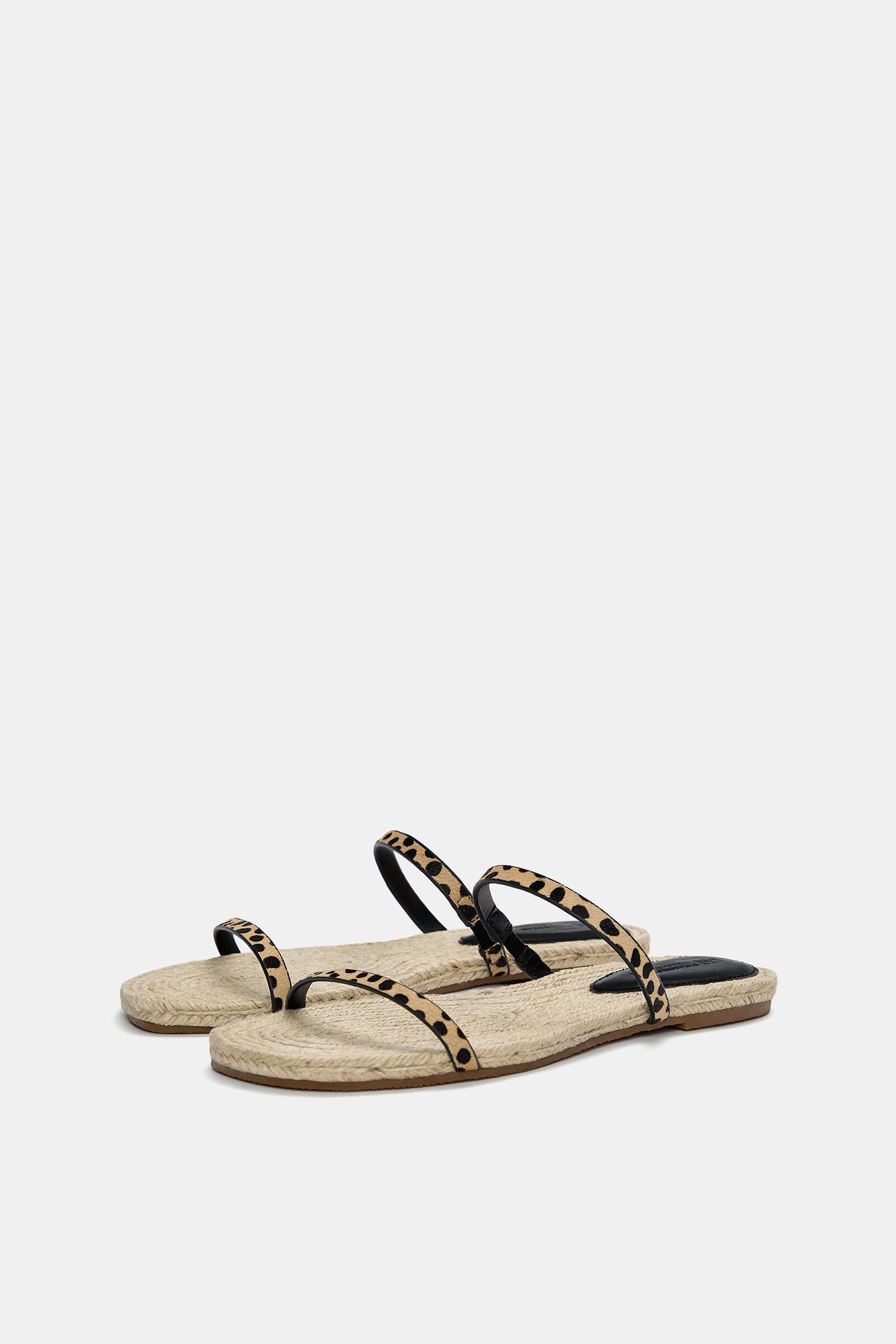 Leather and jute leopard print sandals Product Image