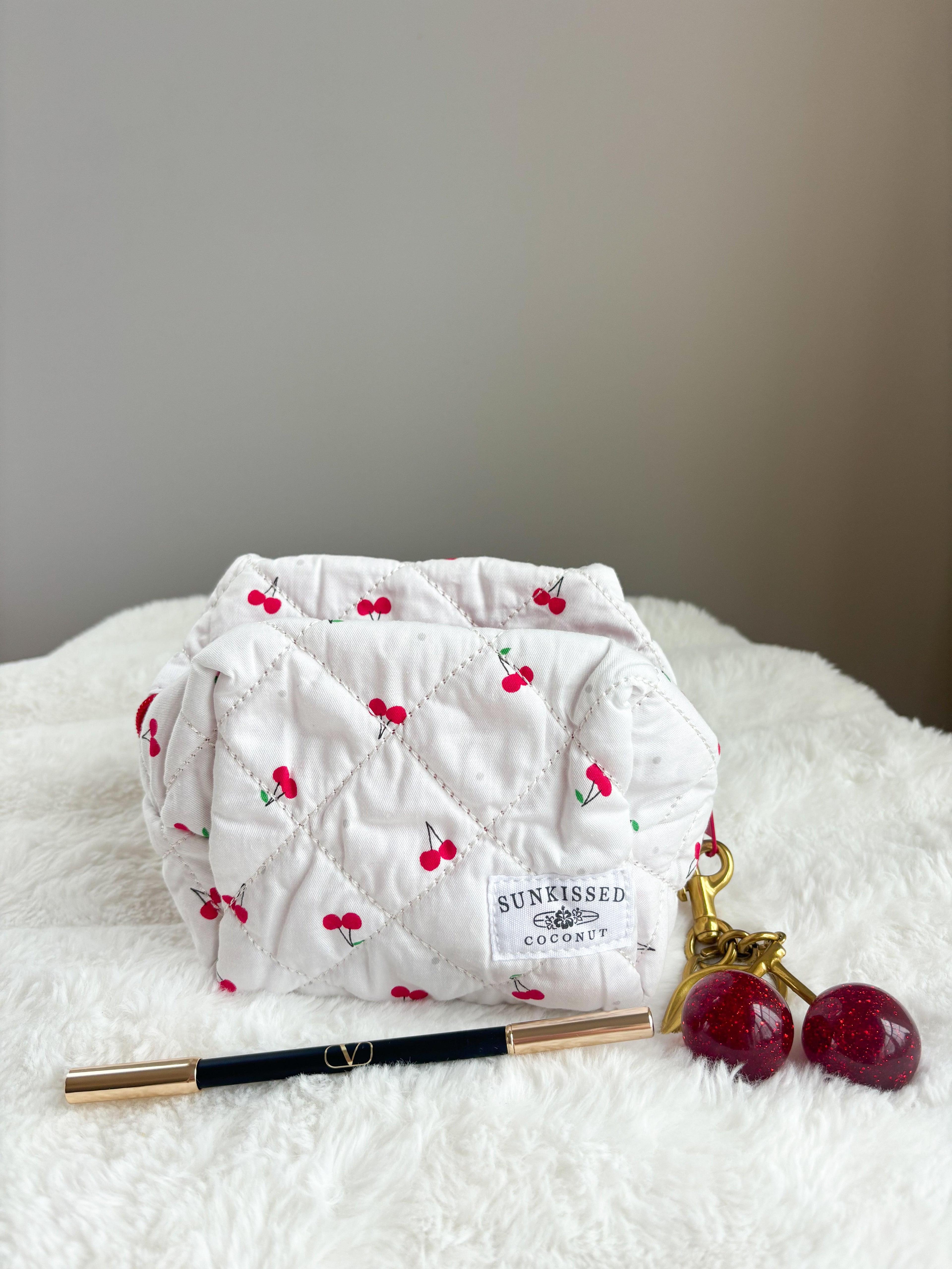 Small Cherry Quilted Handmade Makeup Bag Product Image