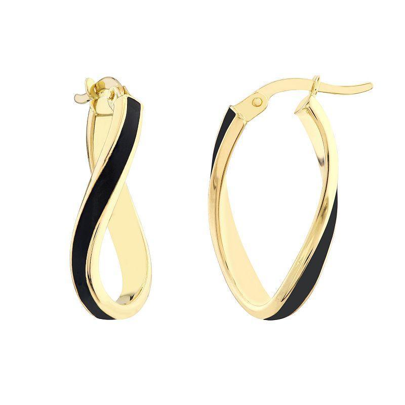 Color Romance 16.3 mm Enamel Oval Twist Hoop Earrings, Womens, Black Product Image