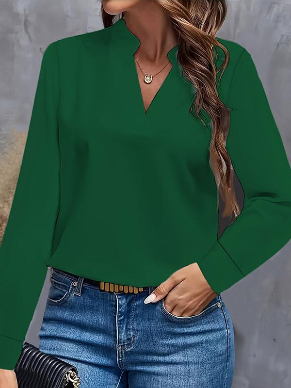 Long Sleeves Loose Solid Color Stand Collar Blouses&Shirts Tops Product Image