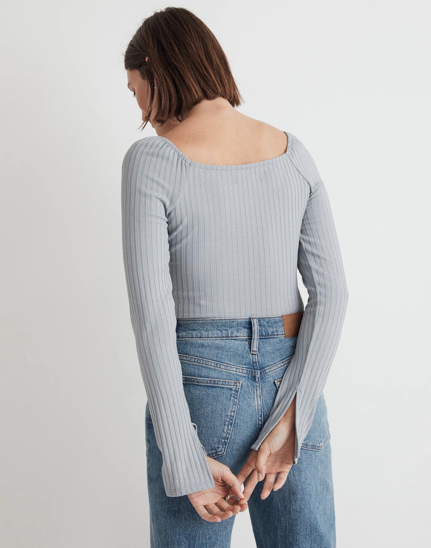 Ribbed Square-Neck Long-Sleeve Tee Product Image