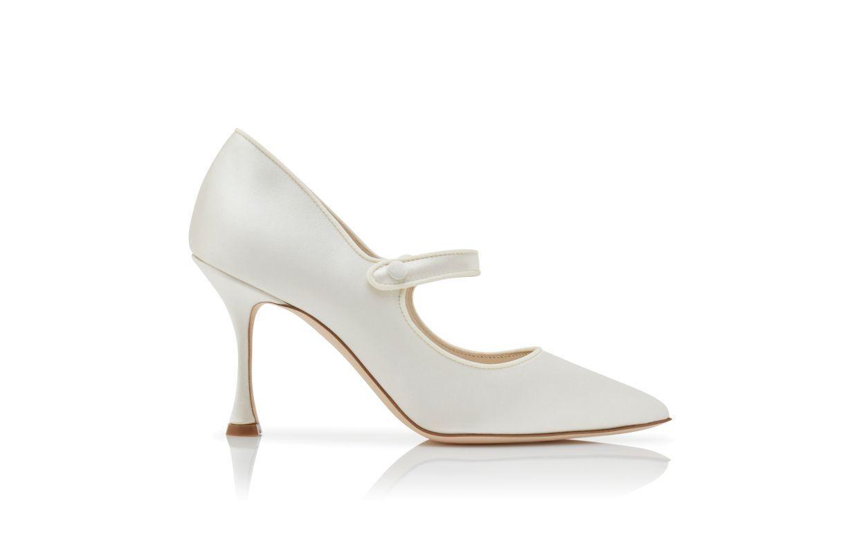 CAMPARINEW BRIDAL Cream Satin Pointed Toe Pumps Product Image