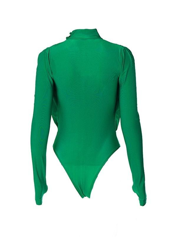 Solid Plunge Neck Splice Thumb Hole Bodysuits Product Image