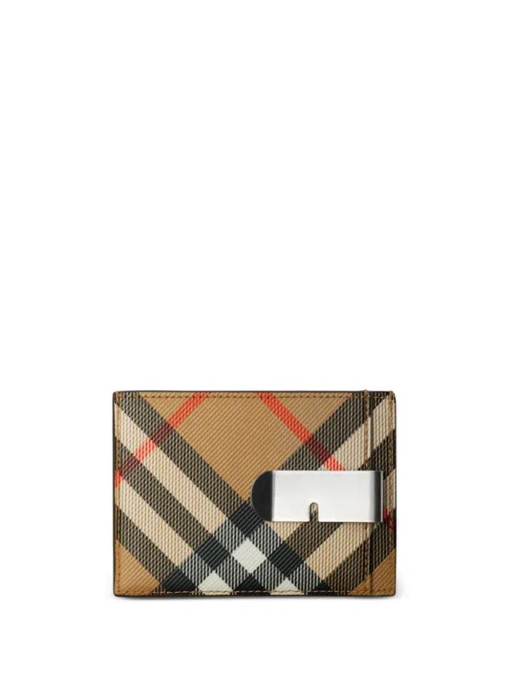 BURBERRY Check Clip Cardholder In Beige Product Image