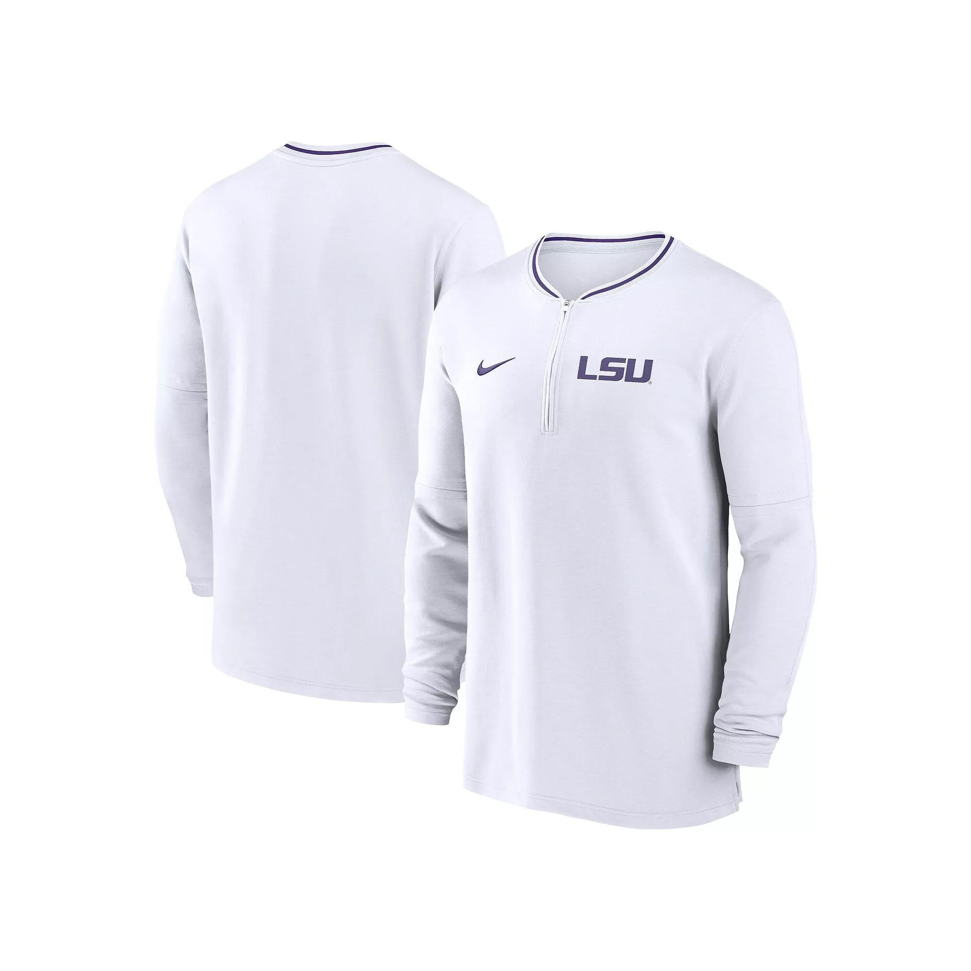 Men's Nike White LSU Tigers 2024 Sideline Coach Performance Half-Zip Long Sleeve Top,  Product Image