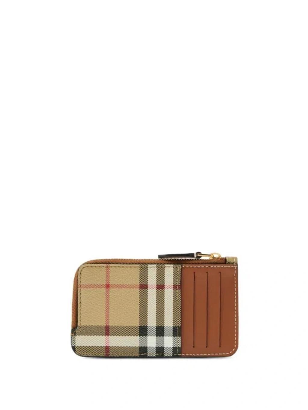 BURBERRY Canvas Checkered Card Holder In Beige Product Image