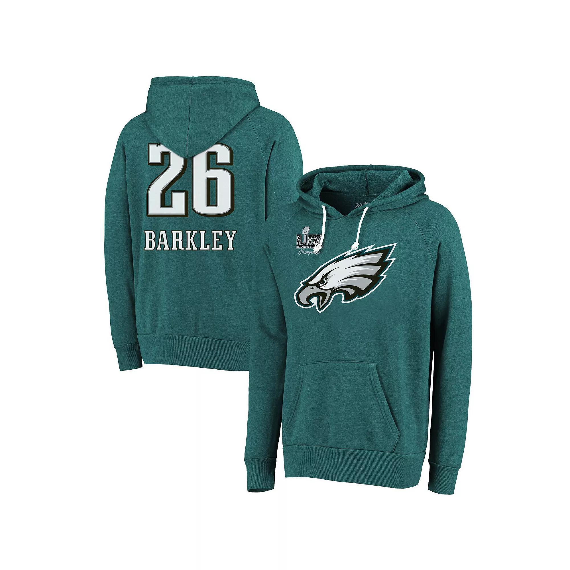 Men's Majestic Threads Saquon Barkley Midnight Green Philadelphia Eagles Super Bowl LIX Champions Name & Number Tri-Blend Pullover Hoodie, Size: Large Product Image