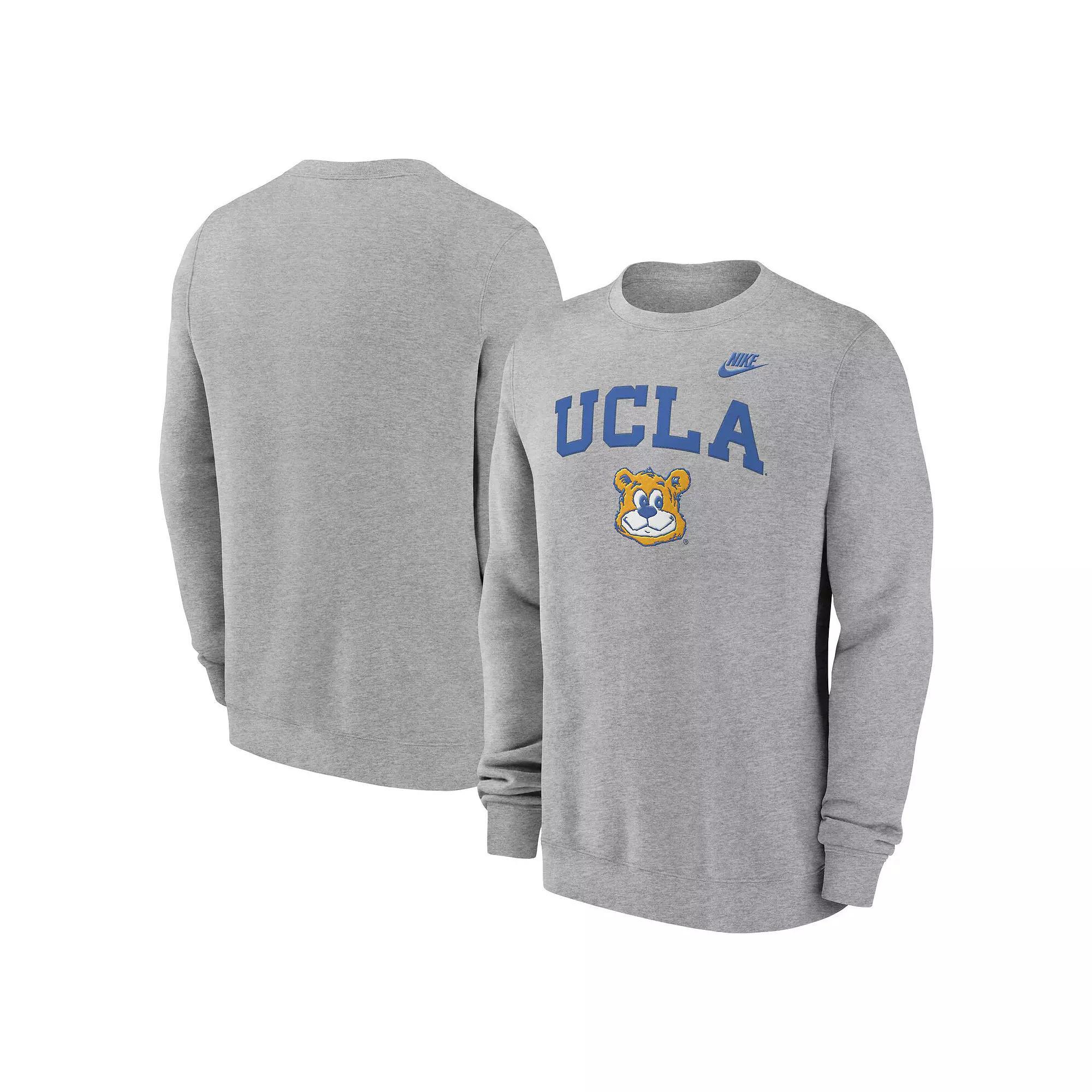 Men's Nike Heather Gray UCLA Bruins Legacy Classic Tackle Twill EmbroideredÂ Arch Over Logo Pullover Sweatshirt,  Product Image
