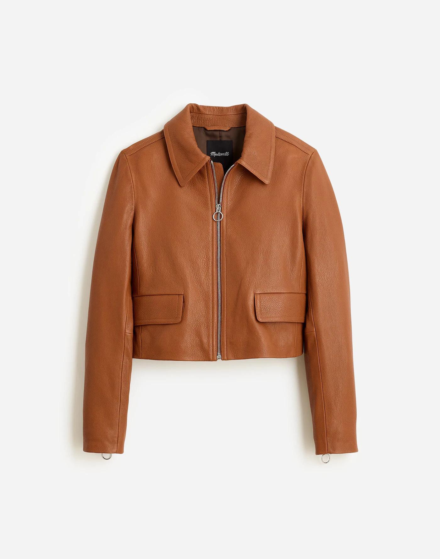 Shrunken Zip-Front Jacket in Leather Product Image