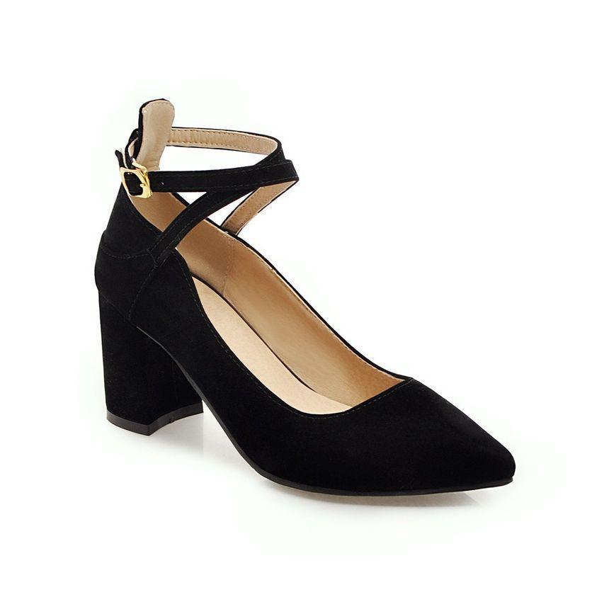 Pointed Block Heel Ankle Strap Pumps Product Image