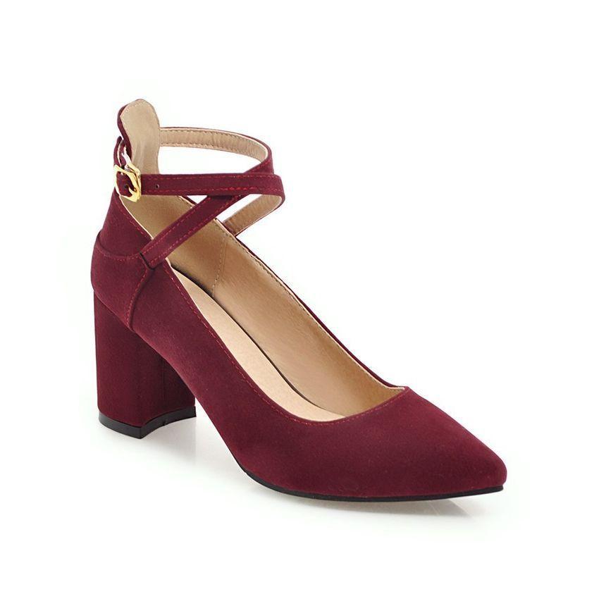 Pointed Block Heel Ankle Strap Pumps Product Image