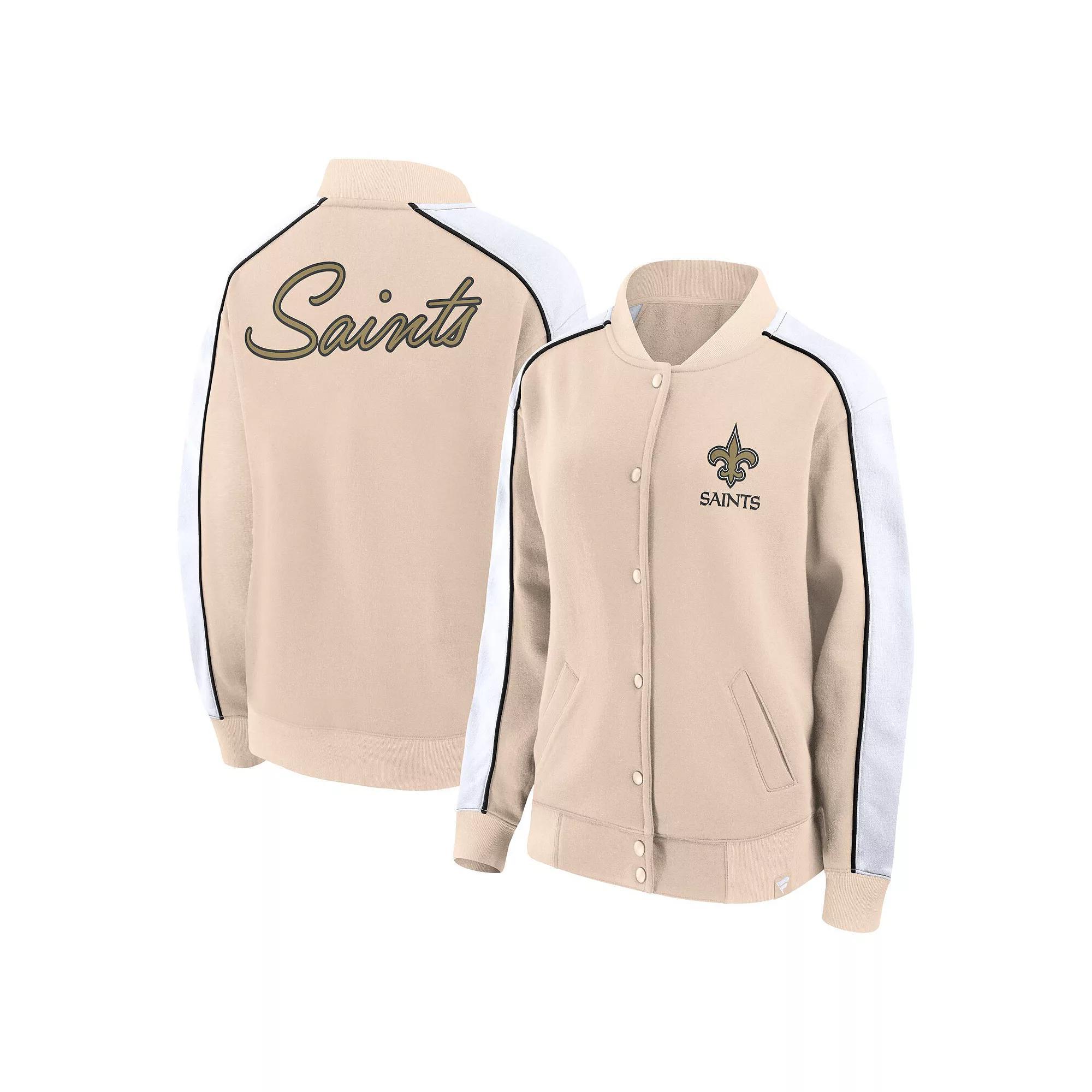Women's Fanatics Branded Tan New Orleans Saints Lounge Full-Snap Varsity Jacket,  Product Image