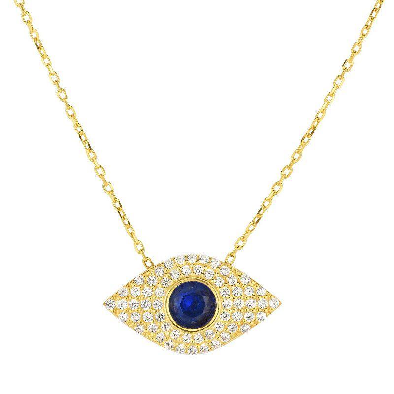 Sunkissed Sterling 14k Gold Over Silver Cubic Zirconia Evil Eye Necklace, Womens Silver Tone Product Image