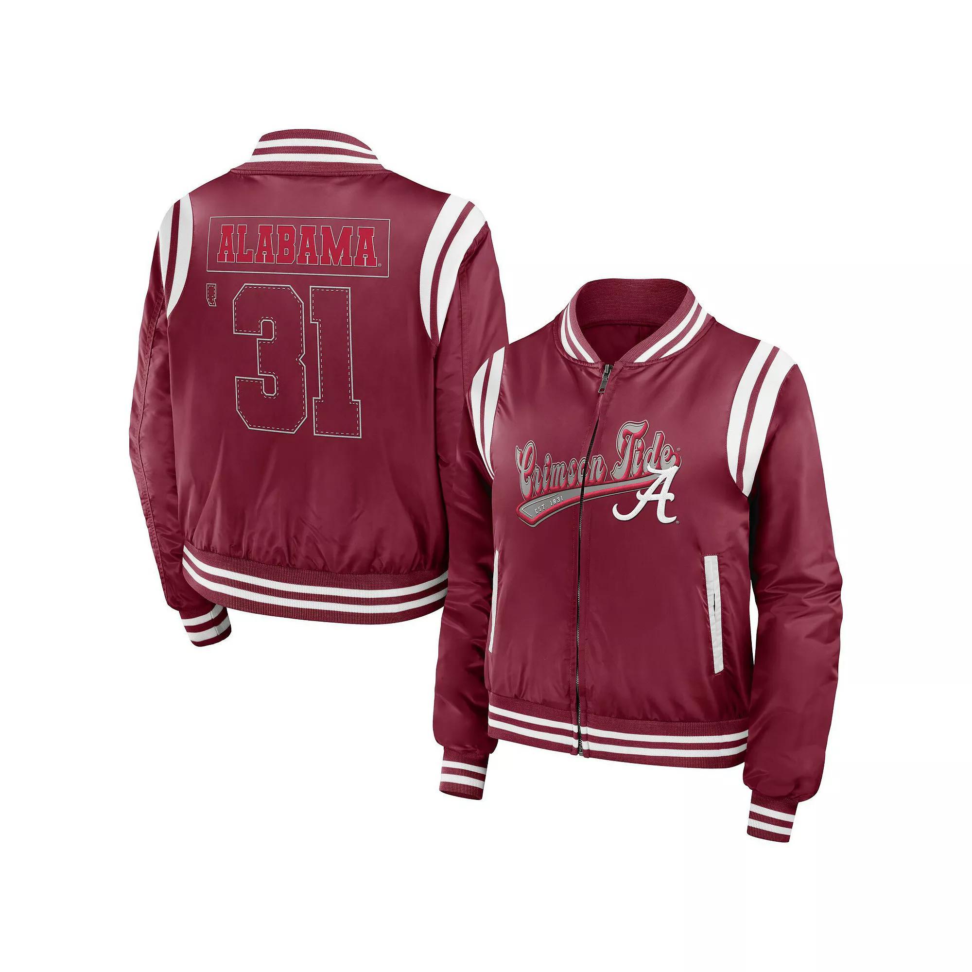 Women's WEAR by Erin Andrews Crimson Alabama Crimson Tide Football Bomber Full-Zip Jacket,  Product Image