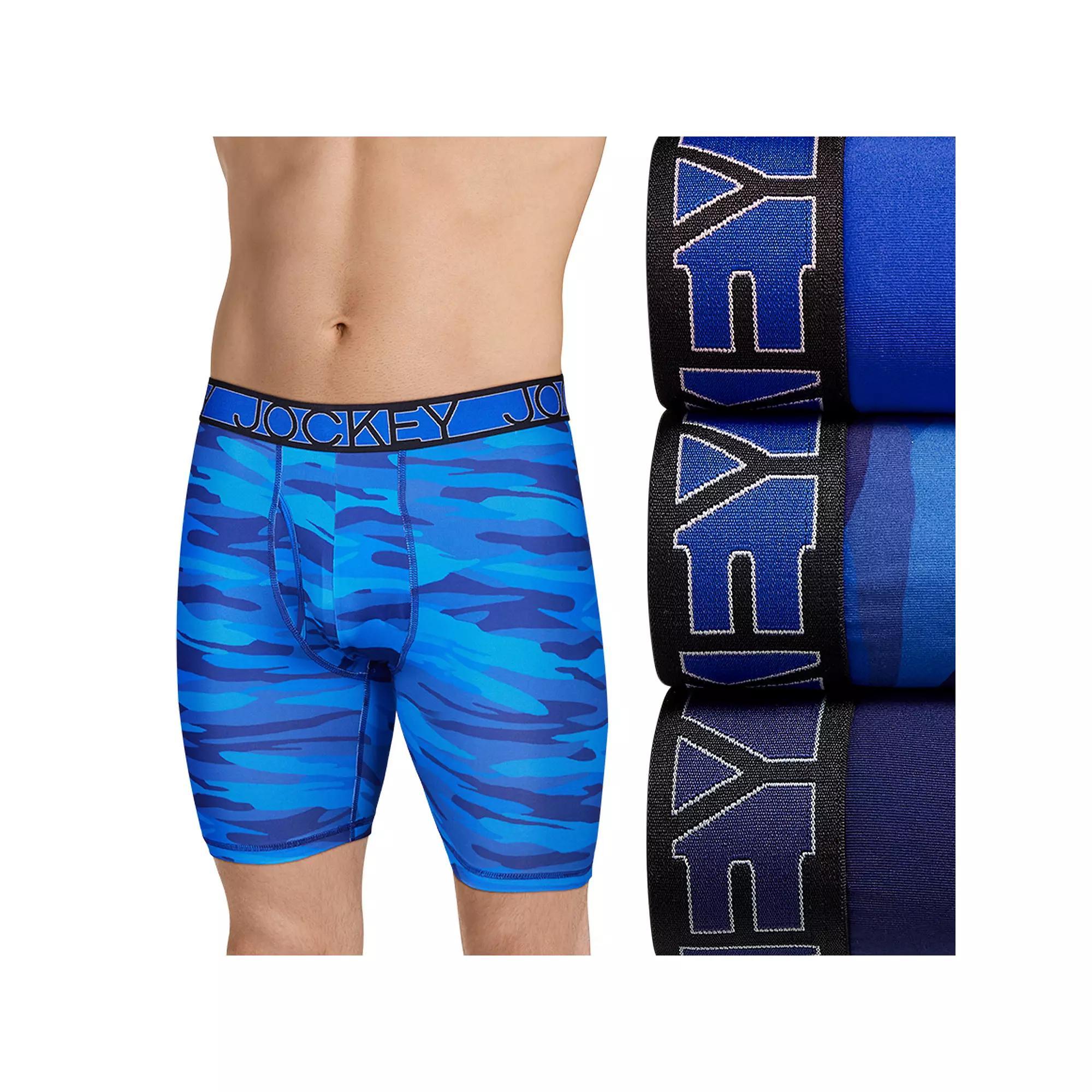 Men's Jockey 3-Pack Active Microfiber 9-in. Long Leg Boxer Briefs, Size: XXL, Blue Camo Black Product Image