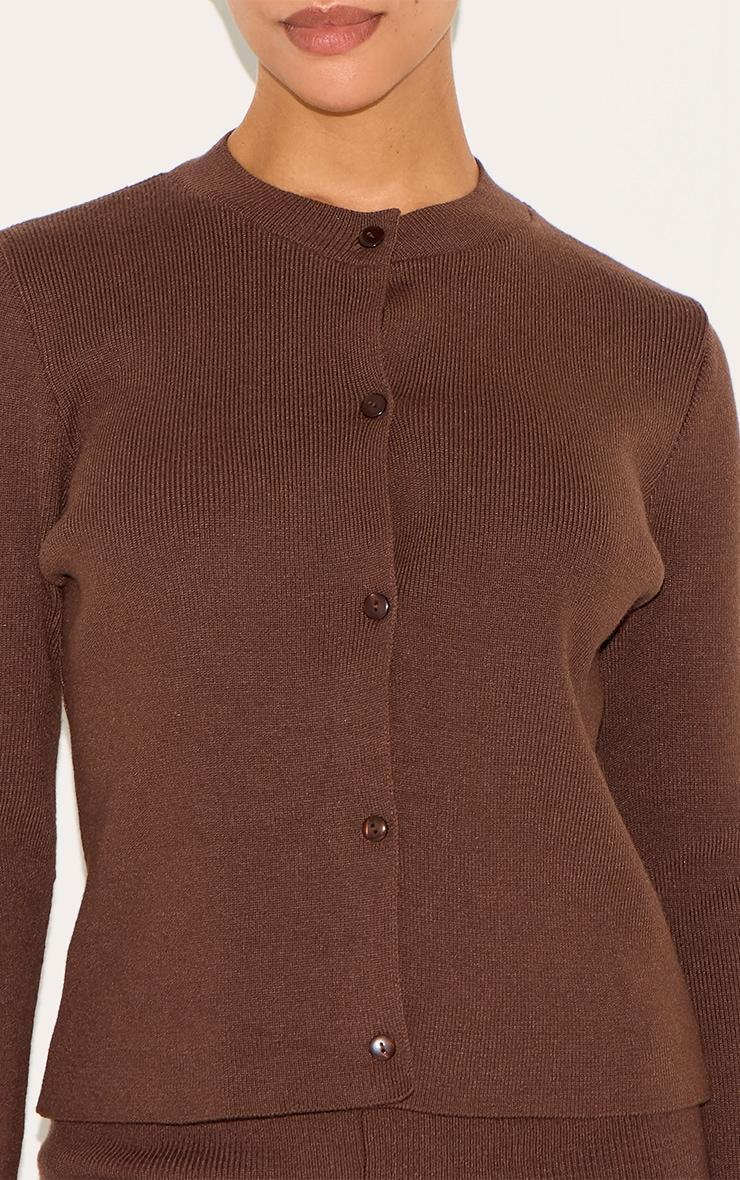 Petite Chocolate Knitted Button Up Cardigan Product Image