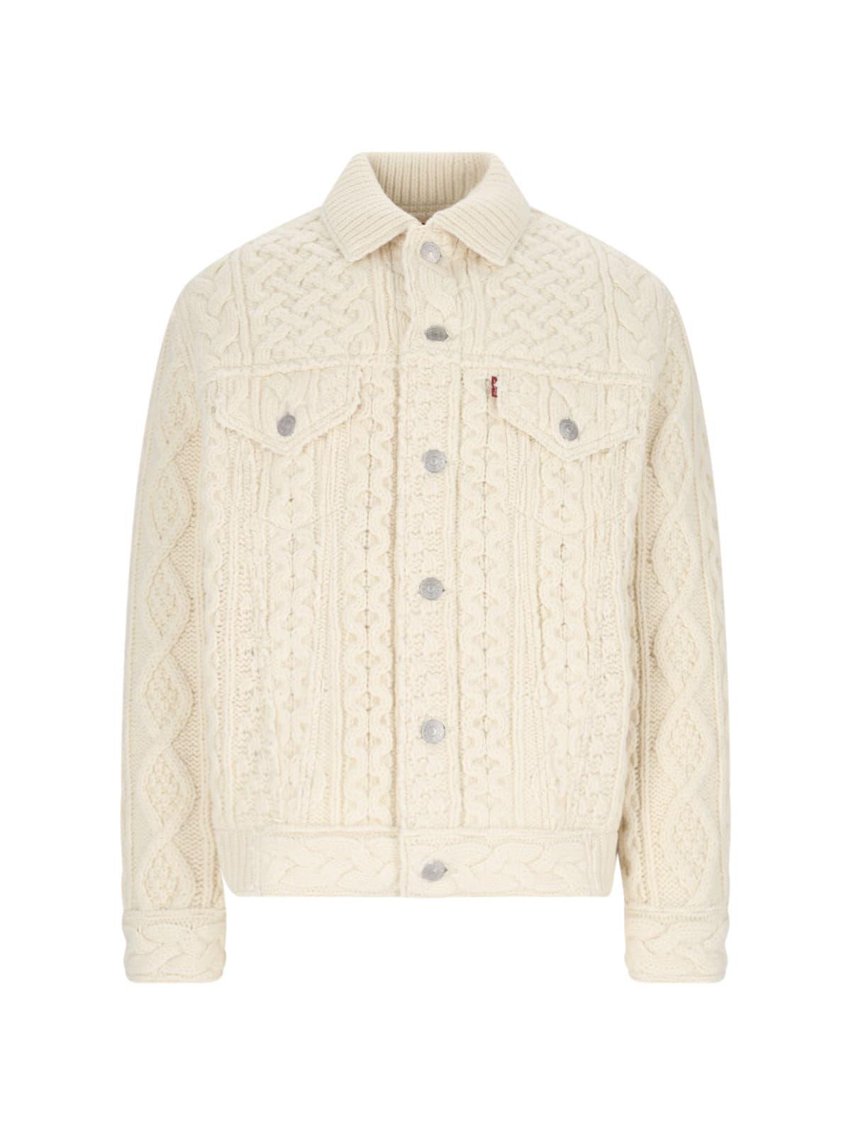 JUNYA WATANABE Long-sleeved Knitted Cardigan In Beige Product Image