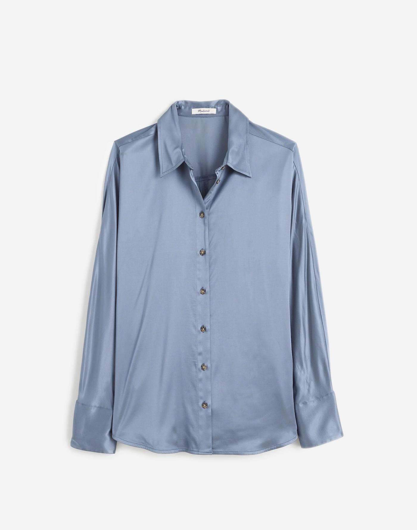 Relaxed Dolman Button-Up Shirt in Satin Product Image