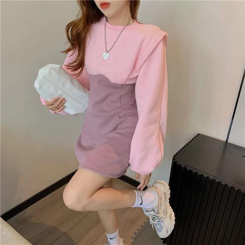 Crewneck Two Tone Mini Bodycon Dress Product Image