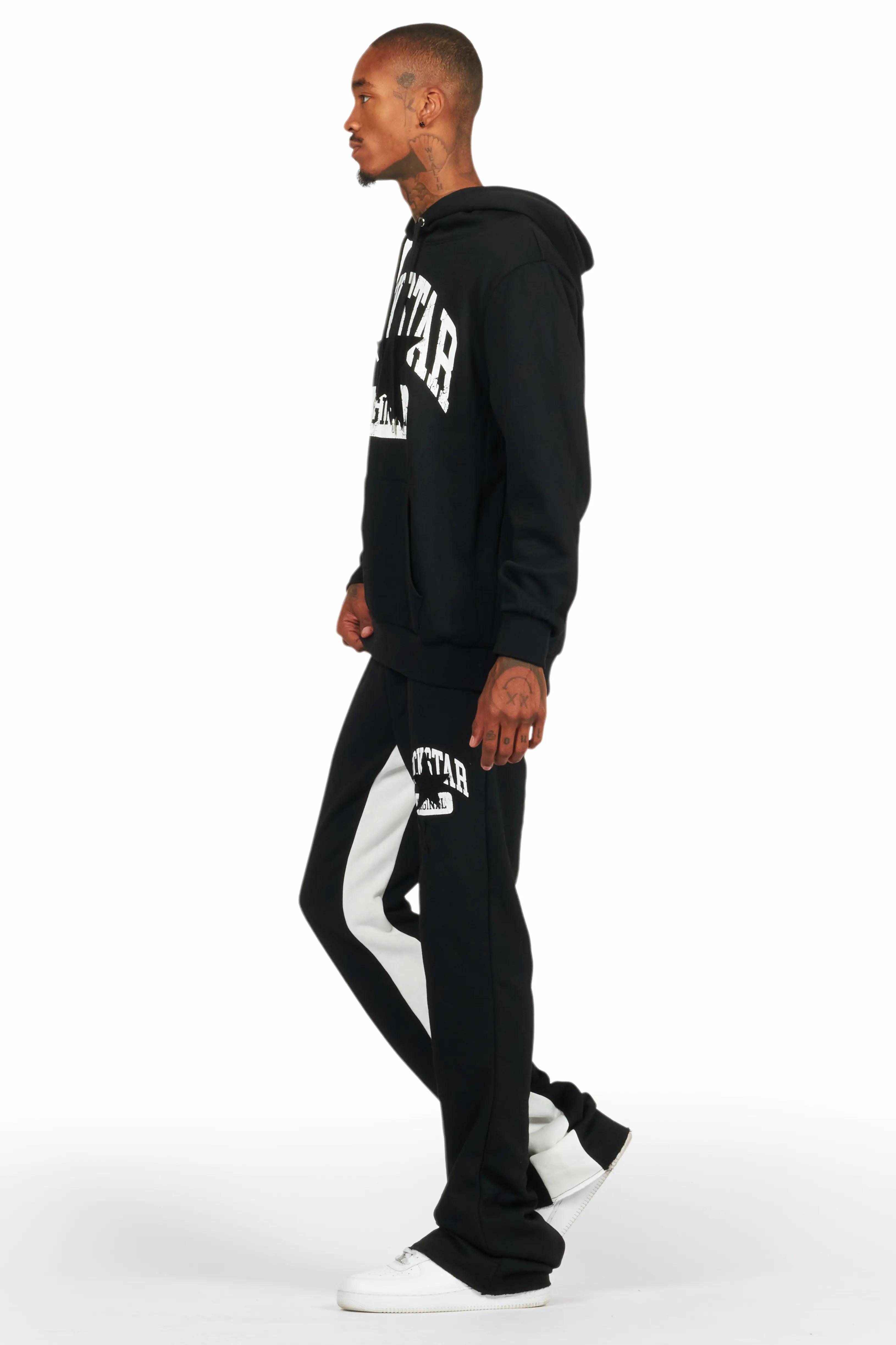 Mallor Black/White Baggy Stacked Hoodie Track Set Male Product Image