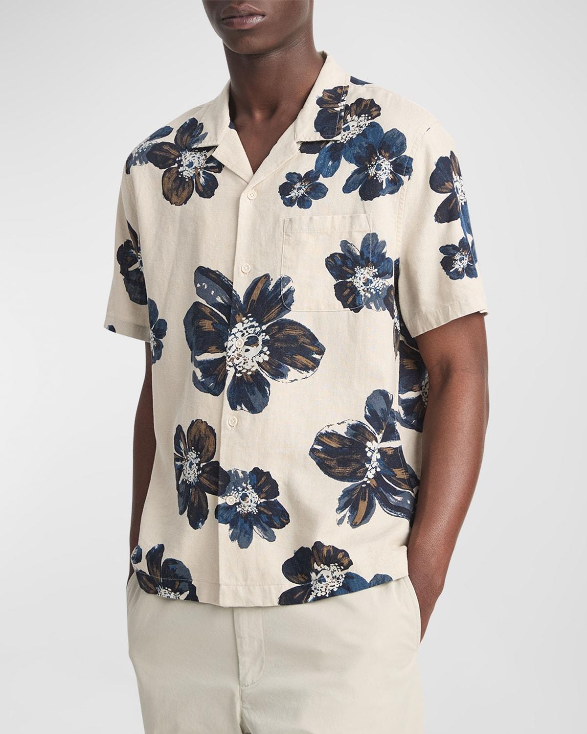 Mens Blossoms Linen-Blend Camp Shirt Product Image