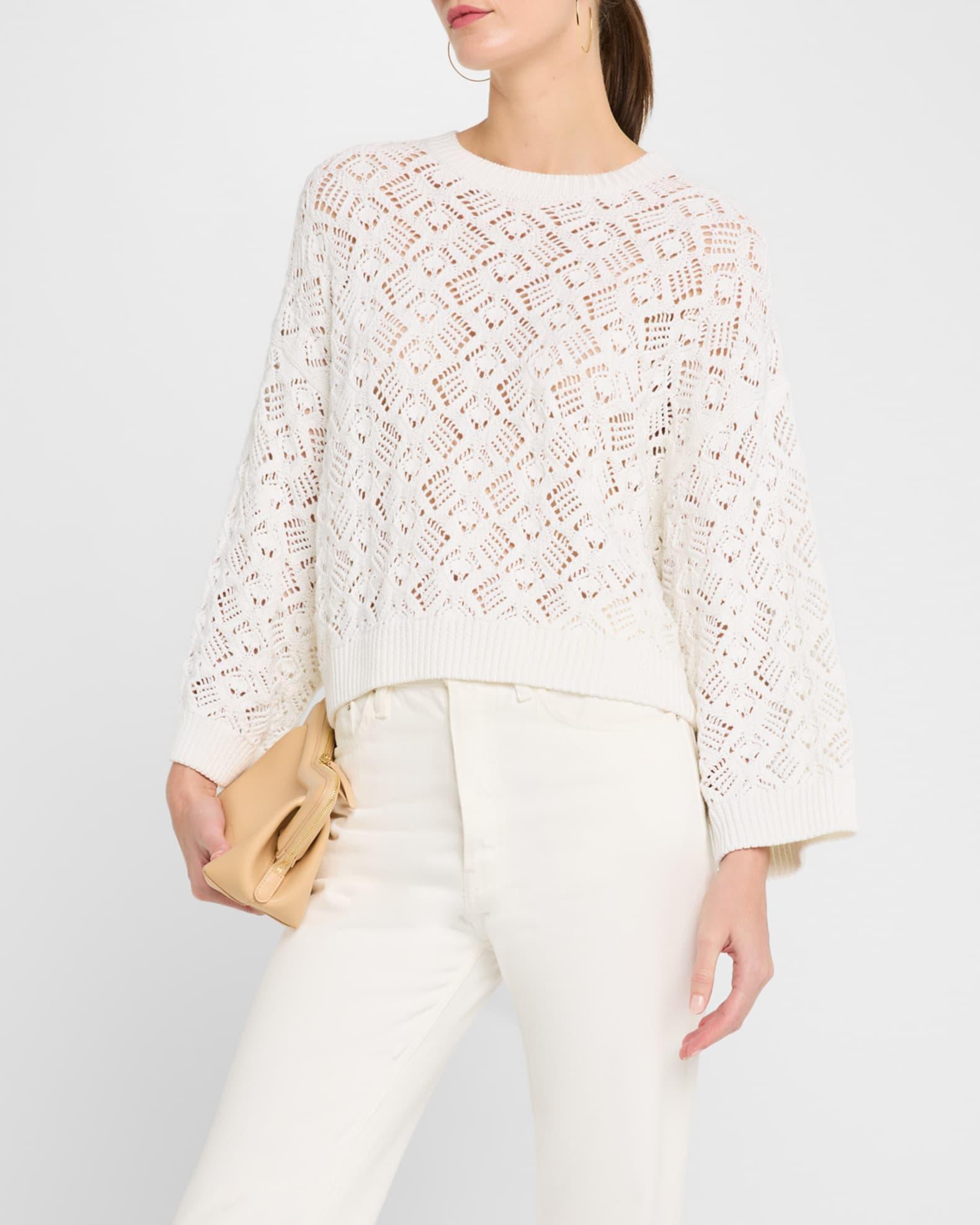 Pointelle-Knit Cotton Crewneck Sweater Product Image