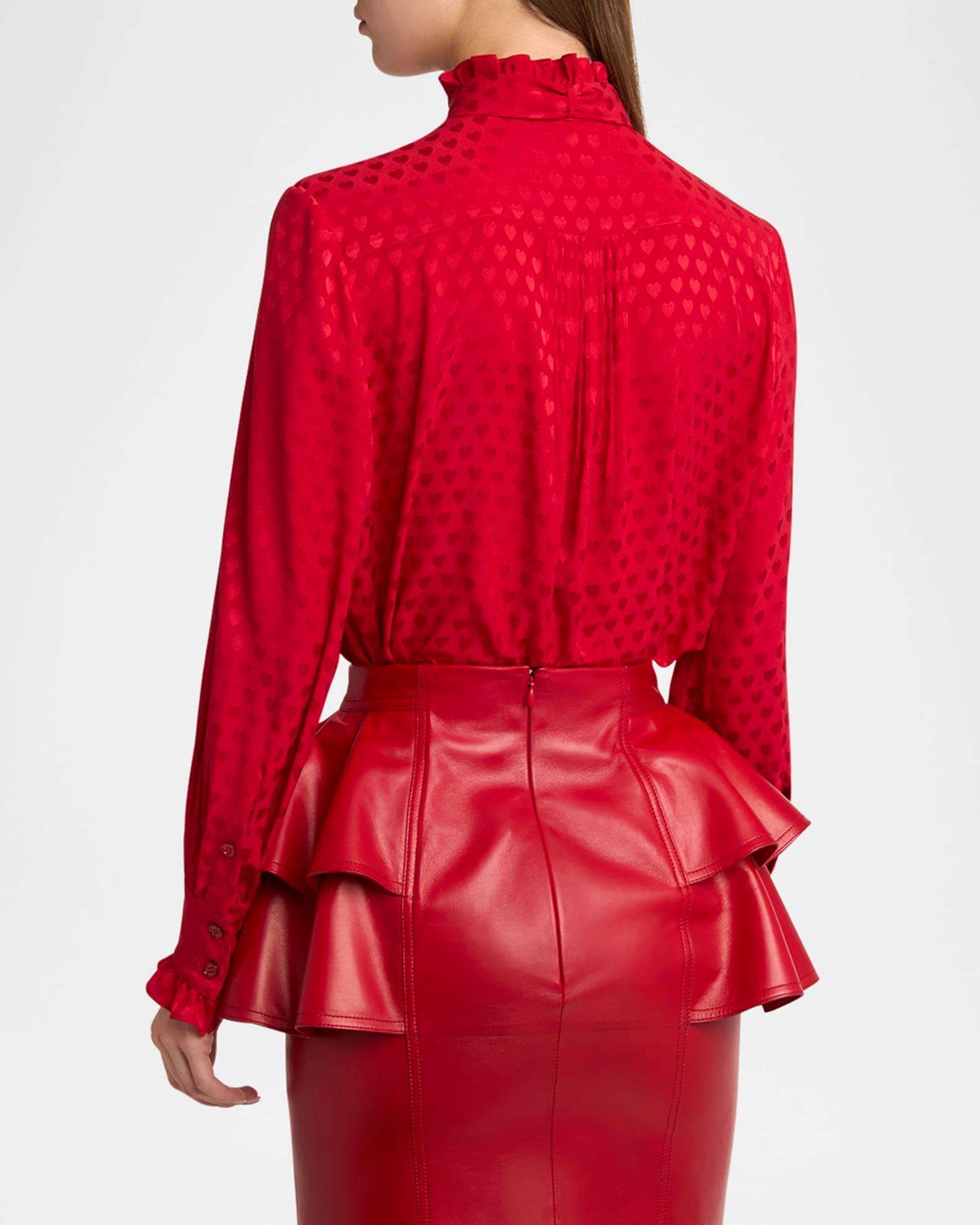 High-Neck Silk Heart Shirt Product Image