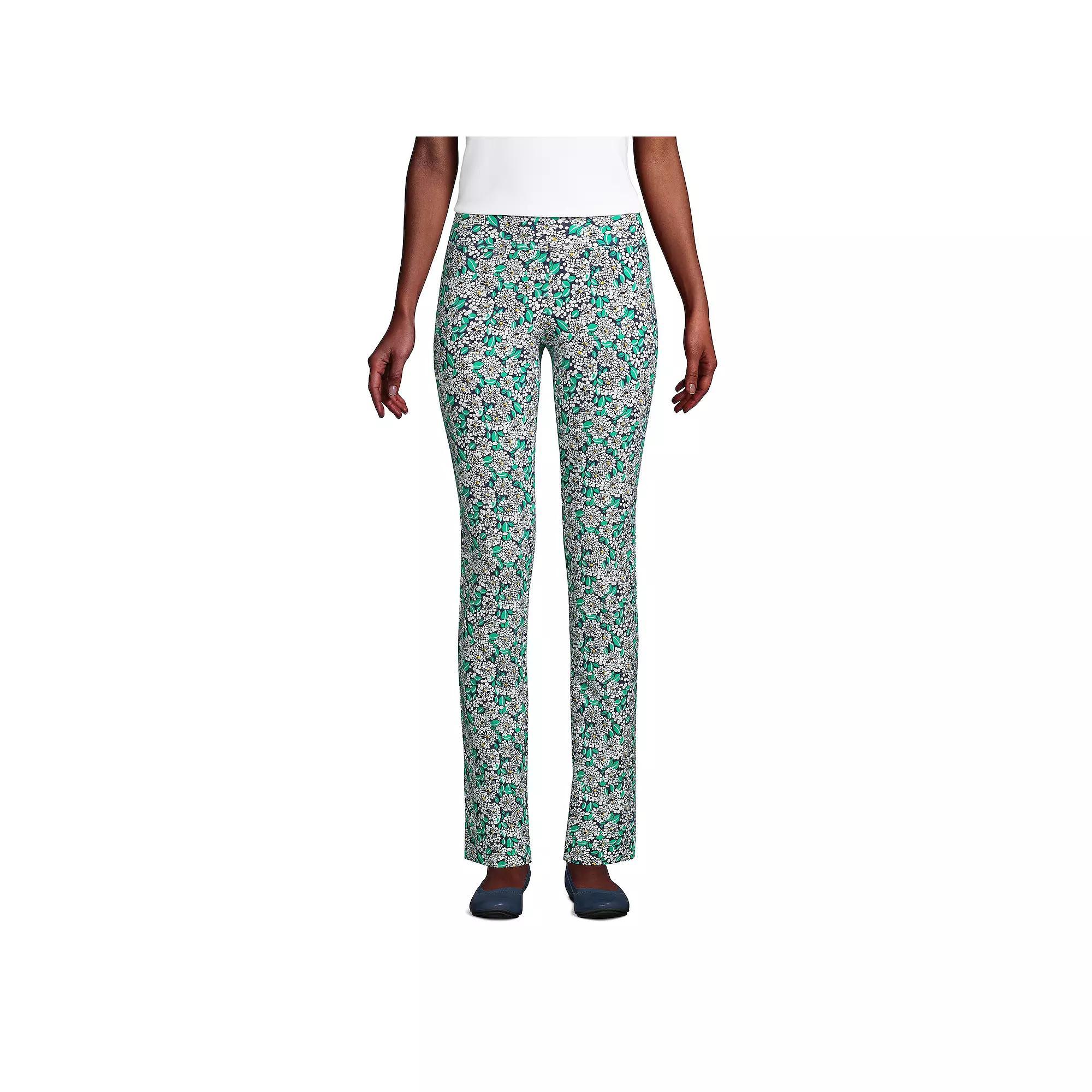Petite Lands End Starfish Slim Cut Pull-On Pants, Womens Blue Dotted Floral Product Image