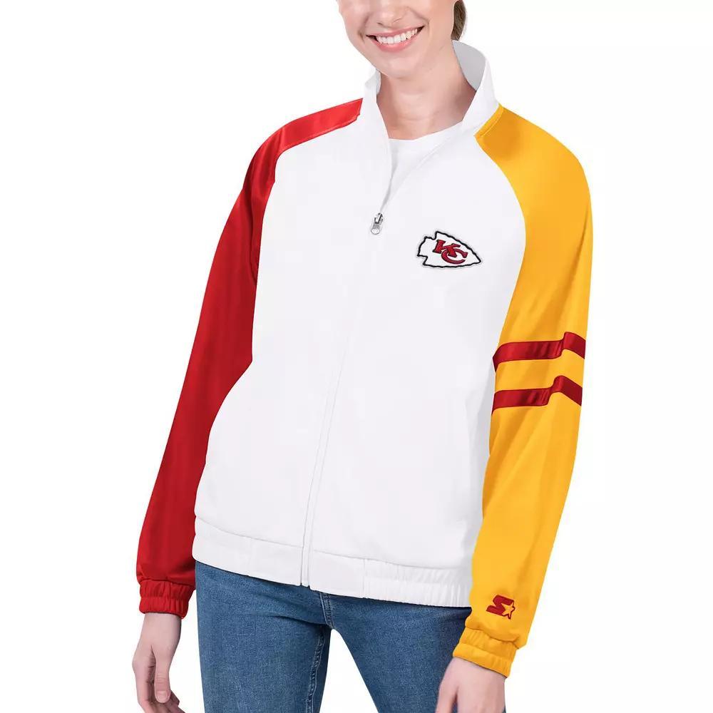 Women's Starter White Kansas City Chiefs Curve Ball Raglan Full-Zip Track Jacket, Size: Small Product Image