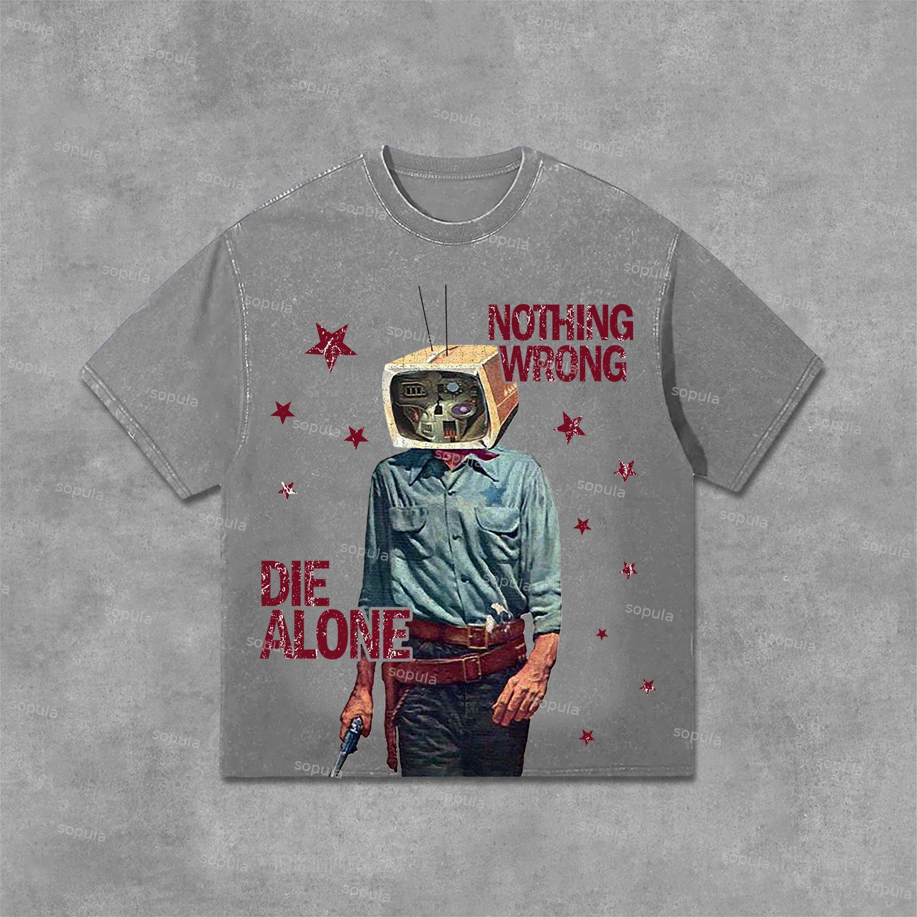 Sopula Nothing Wrong Graphic Print Acid Washed T-Shirt Product Image