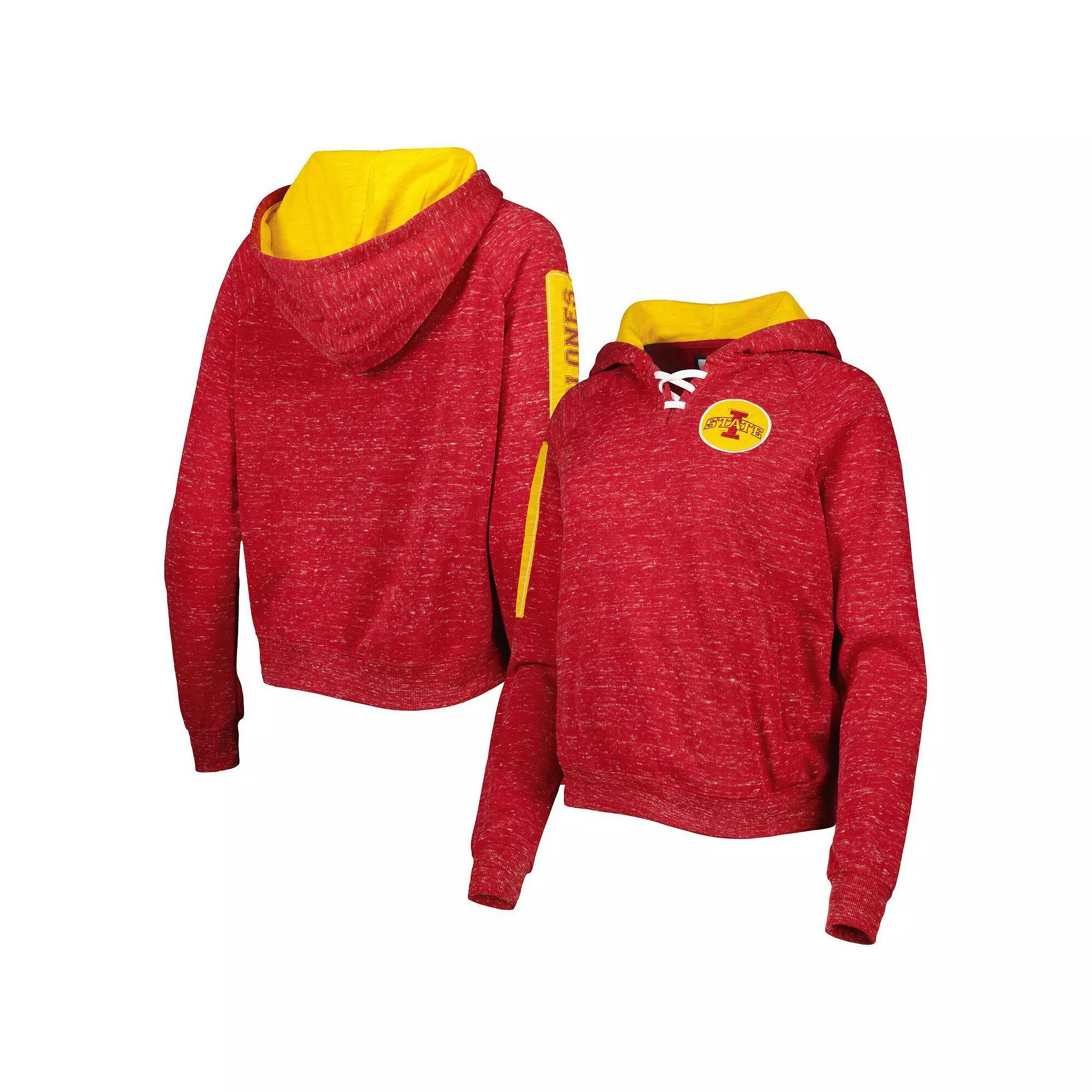 Women's Colosseum Cardinal Iowa State Cyclones The Devil Speckle Lace-Placket Raglan Pullover Hoodie, Size: Medium, Red Product Image