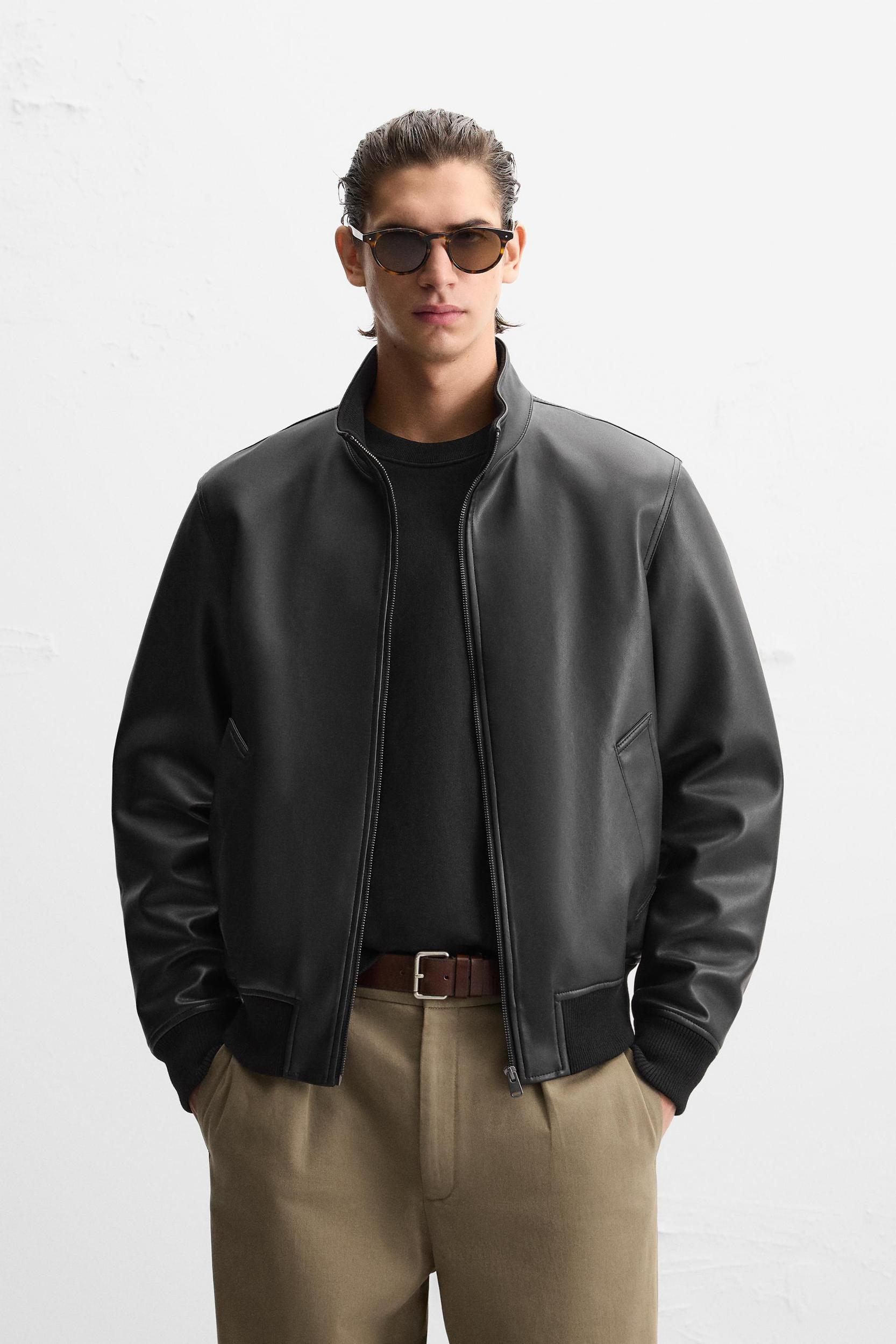 FAUX LEATHER BOMBER JACKET Product Image