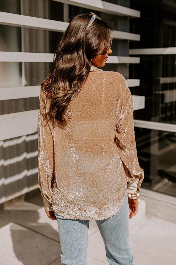 Rooftop Soiree Velvet Burnout Top In Iced Latte Product Image
