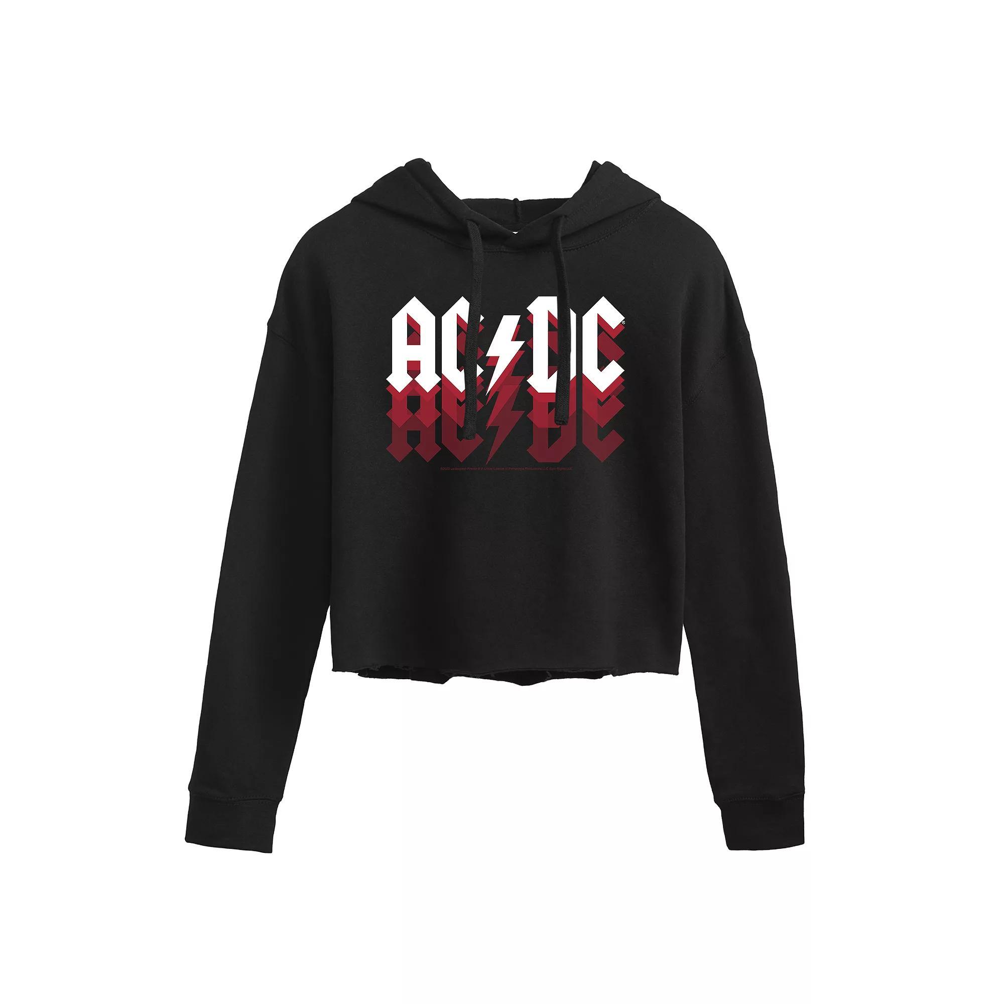 Juniors' AC/DC Fade Logo Cropped Graphic Hoodie, Girl's,  Product Image