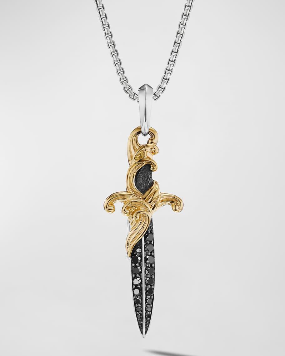 Mens Waves Dagger Amulet with Pav Black Diamonds and 18K Yellow Gold Product Image