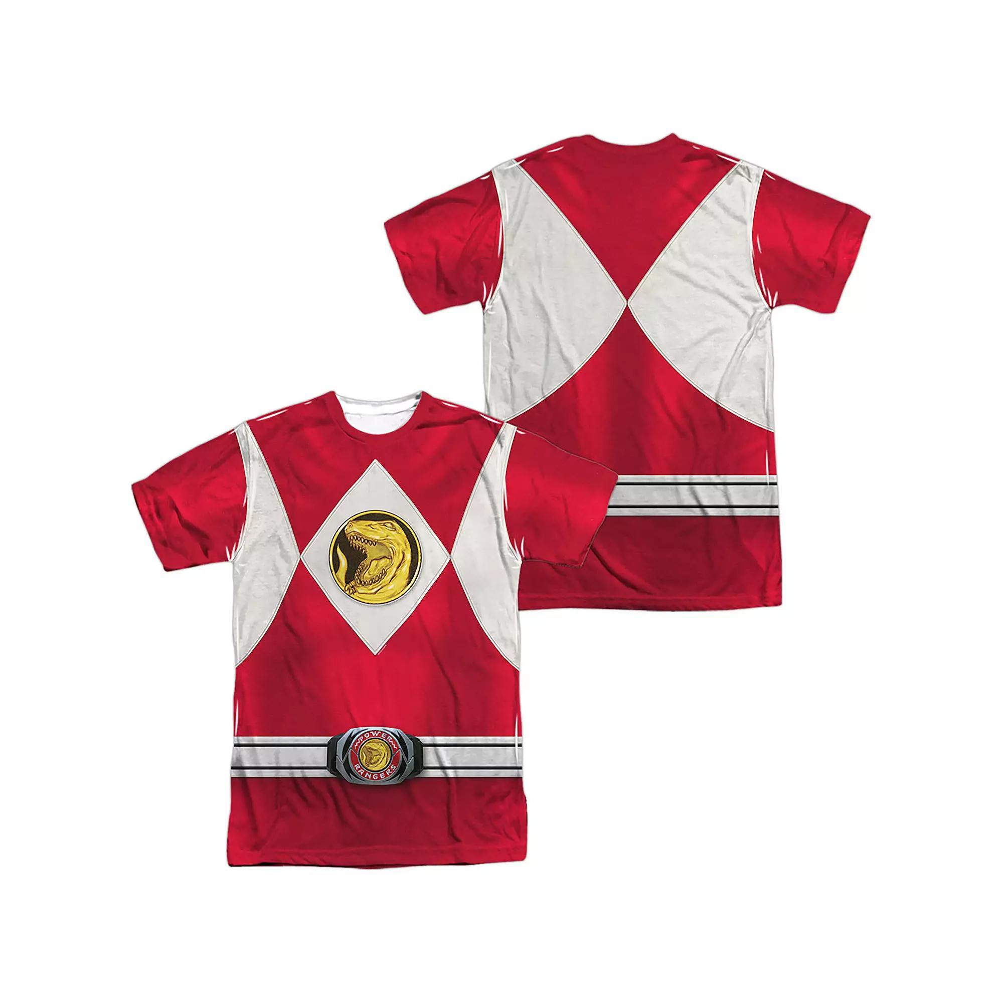 Men's Power Rangers Red Ranger Emblem Costume Sublimated Graphic Tee, Size: Medium, Black Product Image