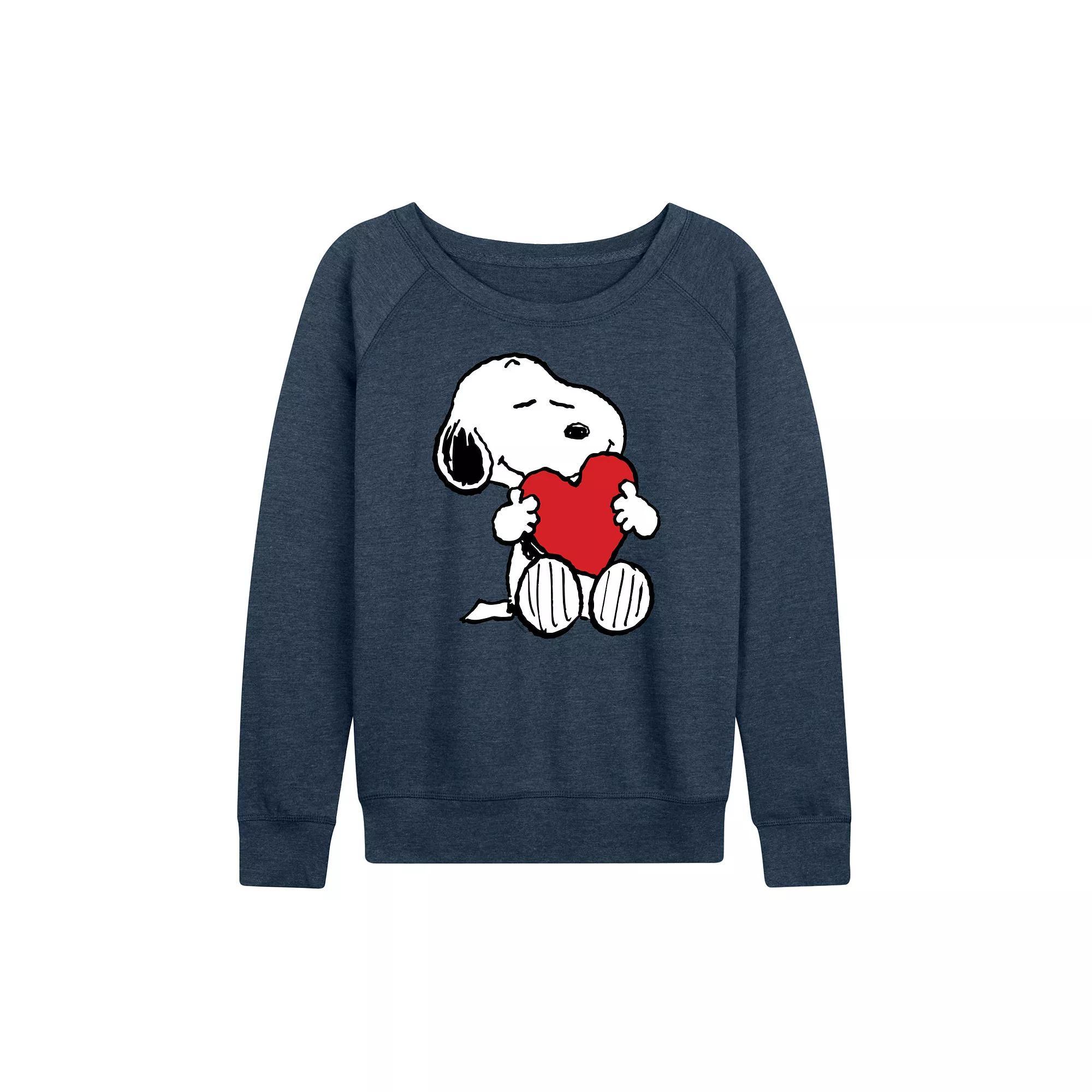 Women's Peanuts Snoopy Valentines Hugging Heart French Terry Long Sleeve Tee,  Product Image