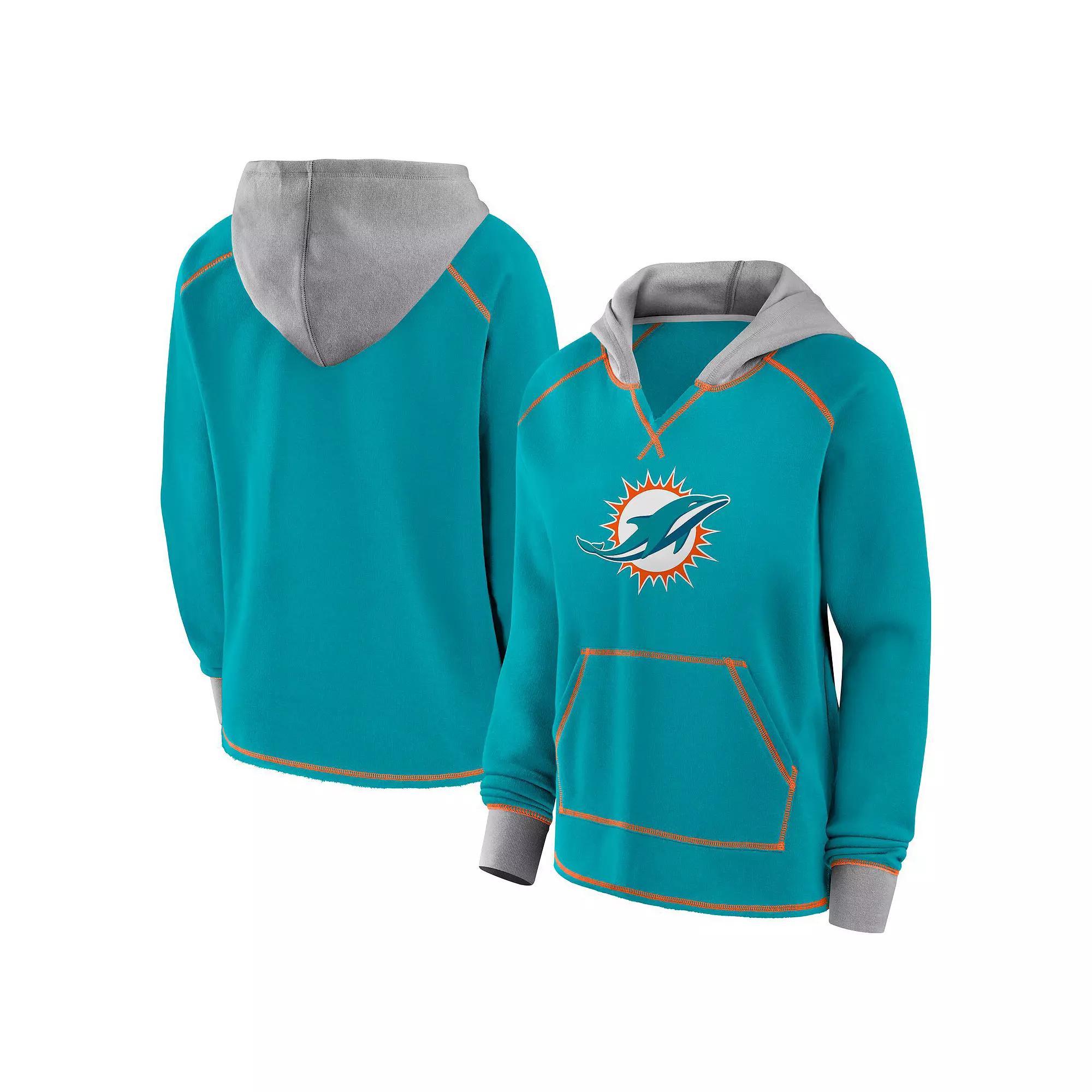 Women's Aqua Miami Dolphins Boom Fleece Pullover V-Neck Hoodie, Size: XL, Turquoise A Product Image