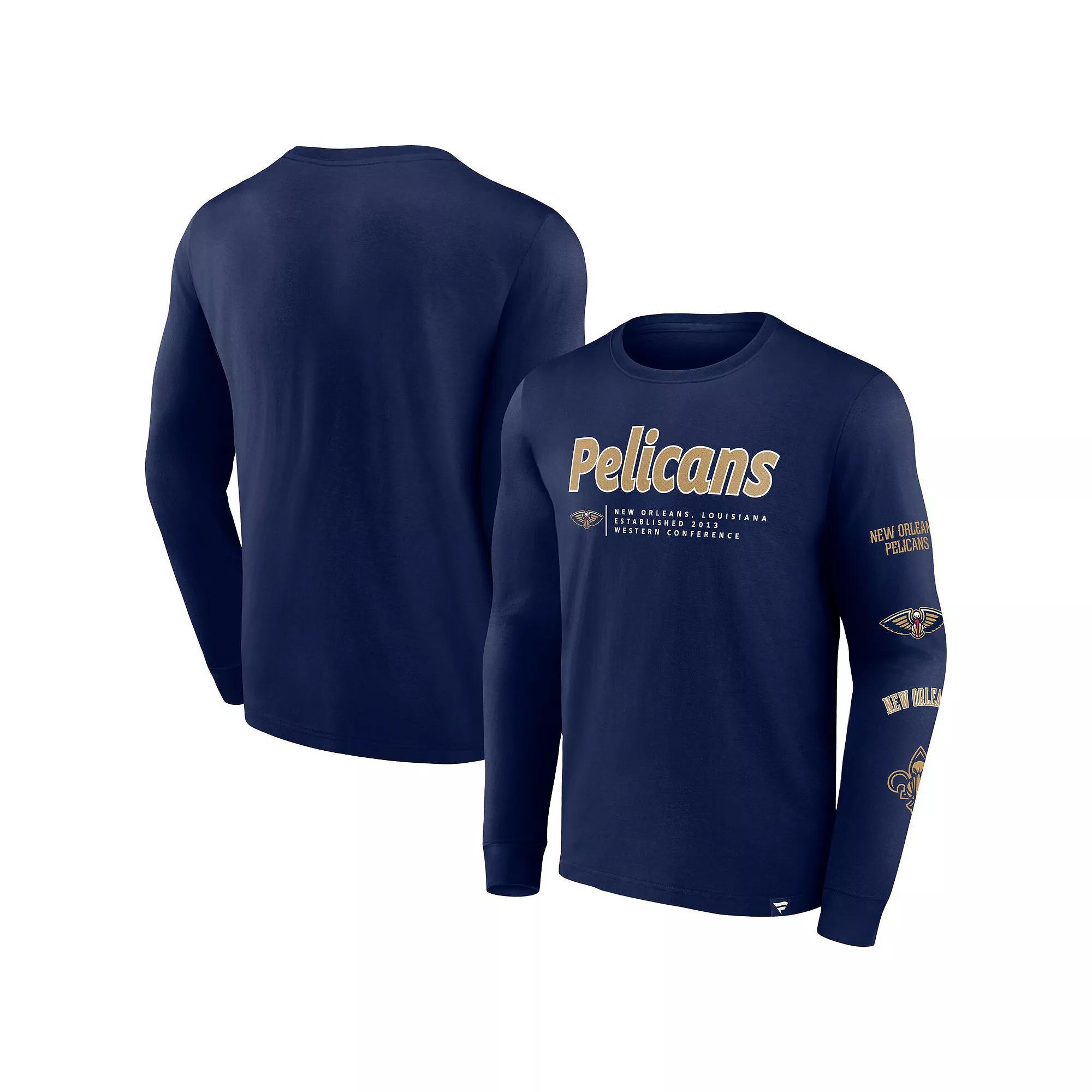 Men's Fanatics Branded Navy New Orleans Pelicans Baseline Long Sleeve T-Shirt,  Product Image