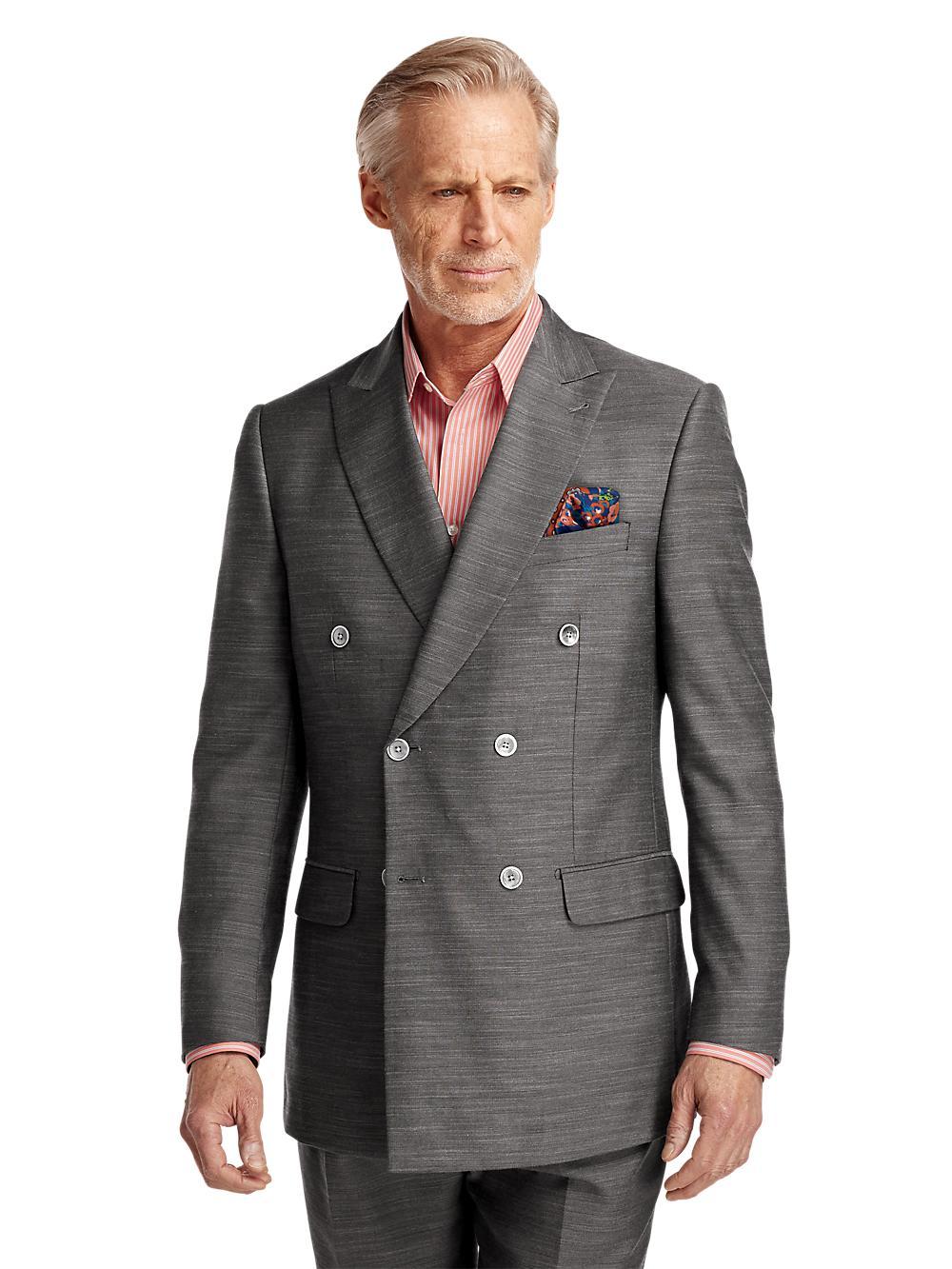 Performance Blend Double Breasted Peak Lapel Suit Jacket - Charcoal Product Image