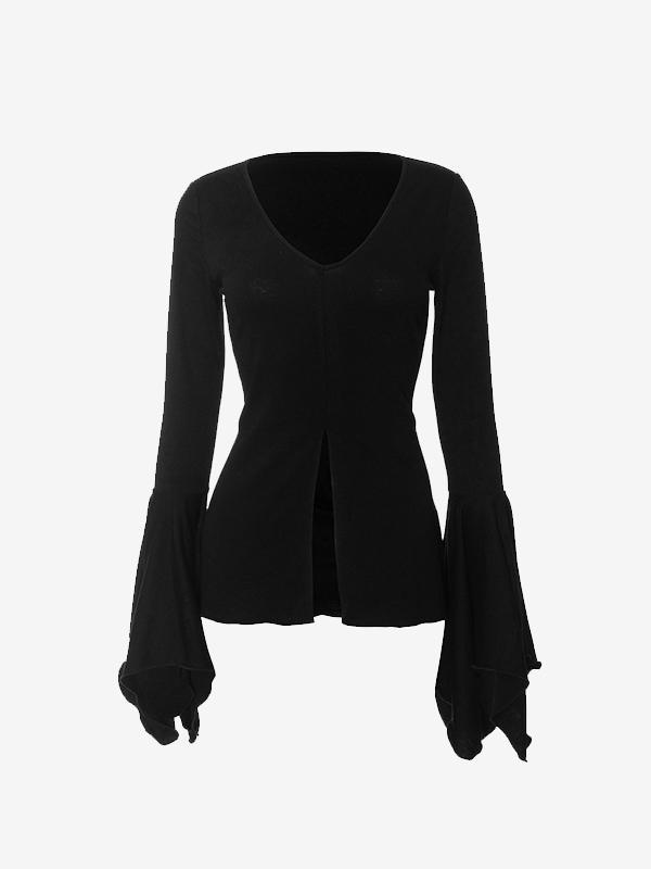 Fitted  Flared Tops Long Sleeve Product Image
