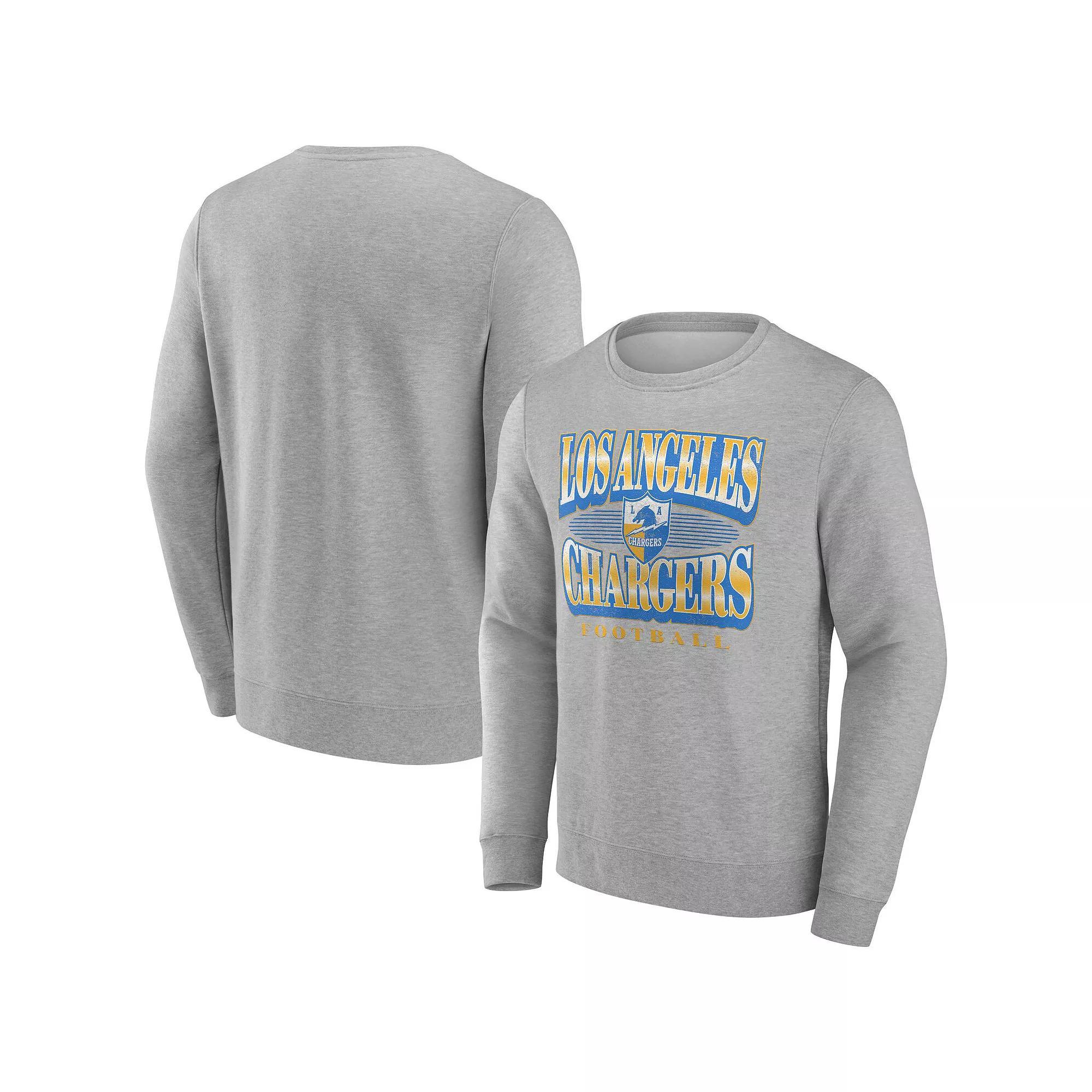 Men's Fanatics Heather Gray Los Angeles Chargers Chance Throwback Fleece Pullover Sweatshirt, Size: 3XL, Grey Product Image