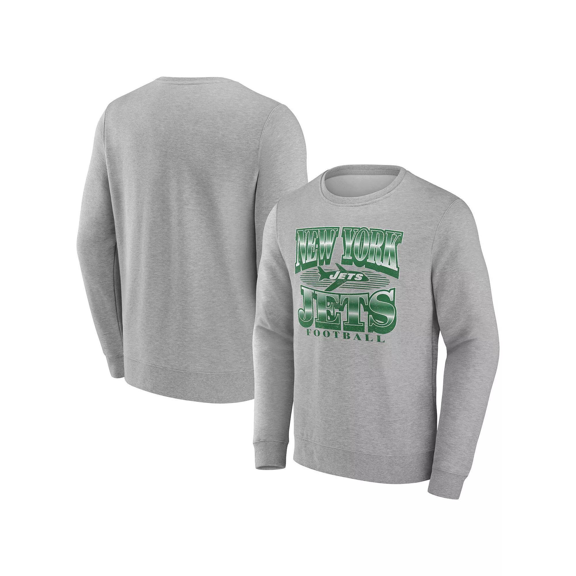 Men's Fanatics Heather Gray New York Jets Chance Throwback Fleece Pullover Sweatshirt, Size: 3XL, Grey Product Image