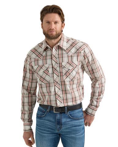 Wrangler 20X® Men's L/S White/Brown Plaid Advanced Comfort Snap Shirt Product Image